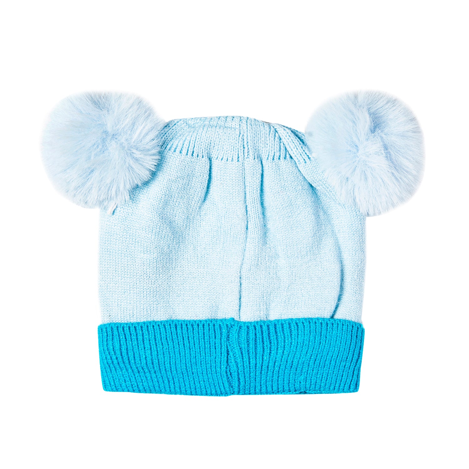 Knit Woollen Cap Pom Pom Bear Blue - Baby Moo
