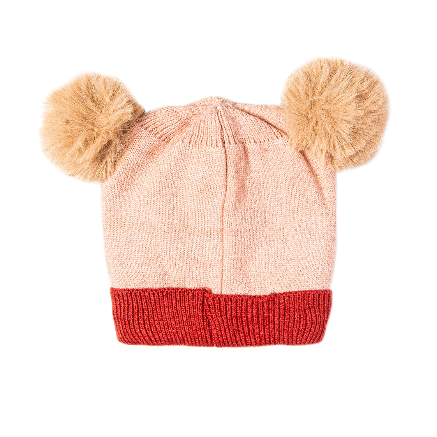 Knit Woollen Cap Pom Pom Bear Peach - Baby Moo