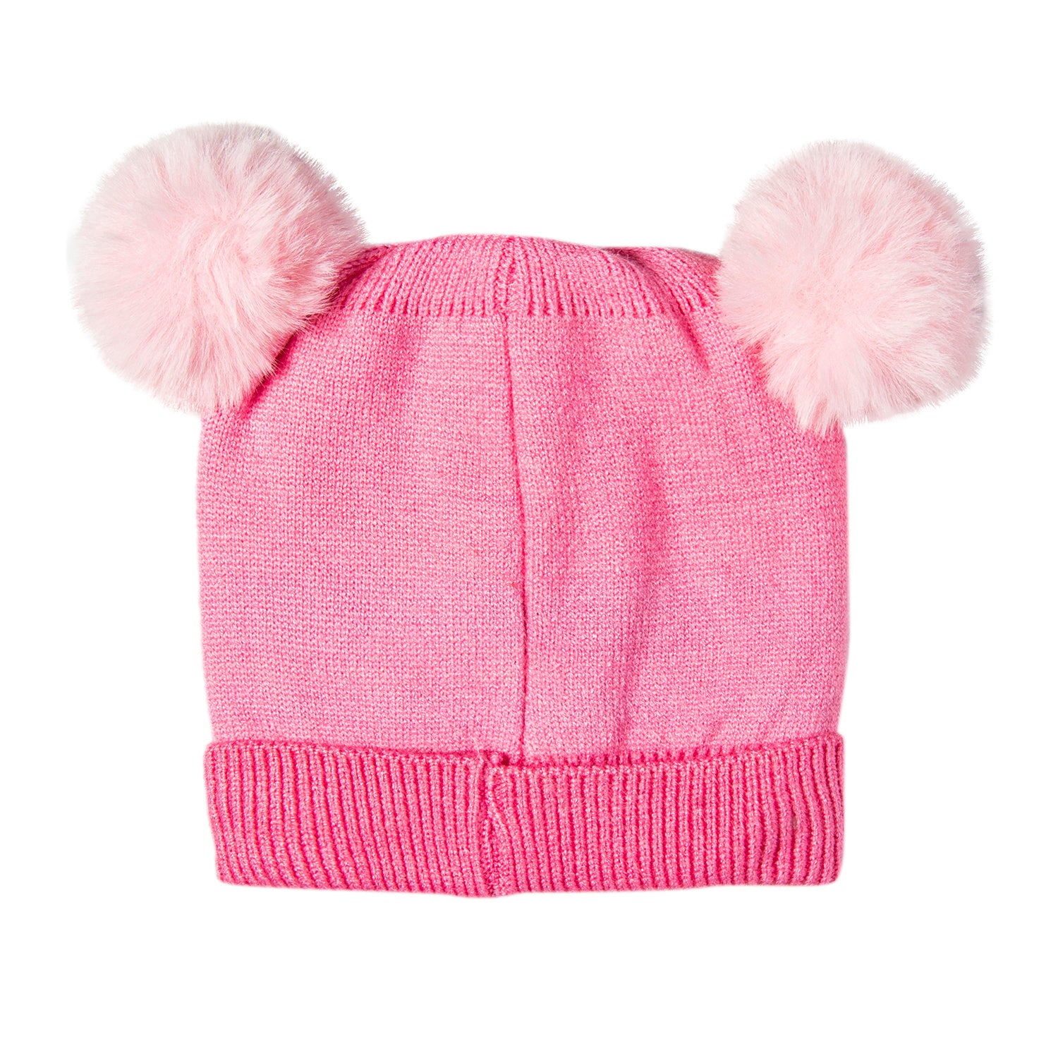 Knit Woollen Cap Pom Pom Bear Pink - Baby Moo