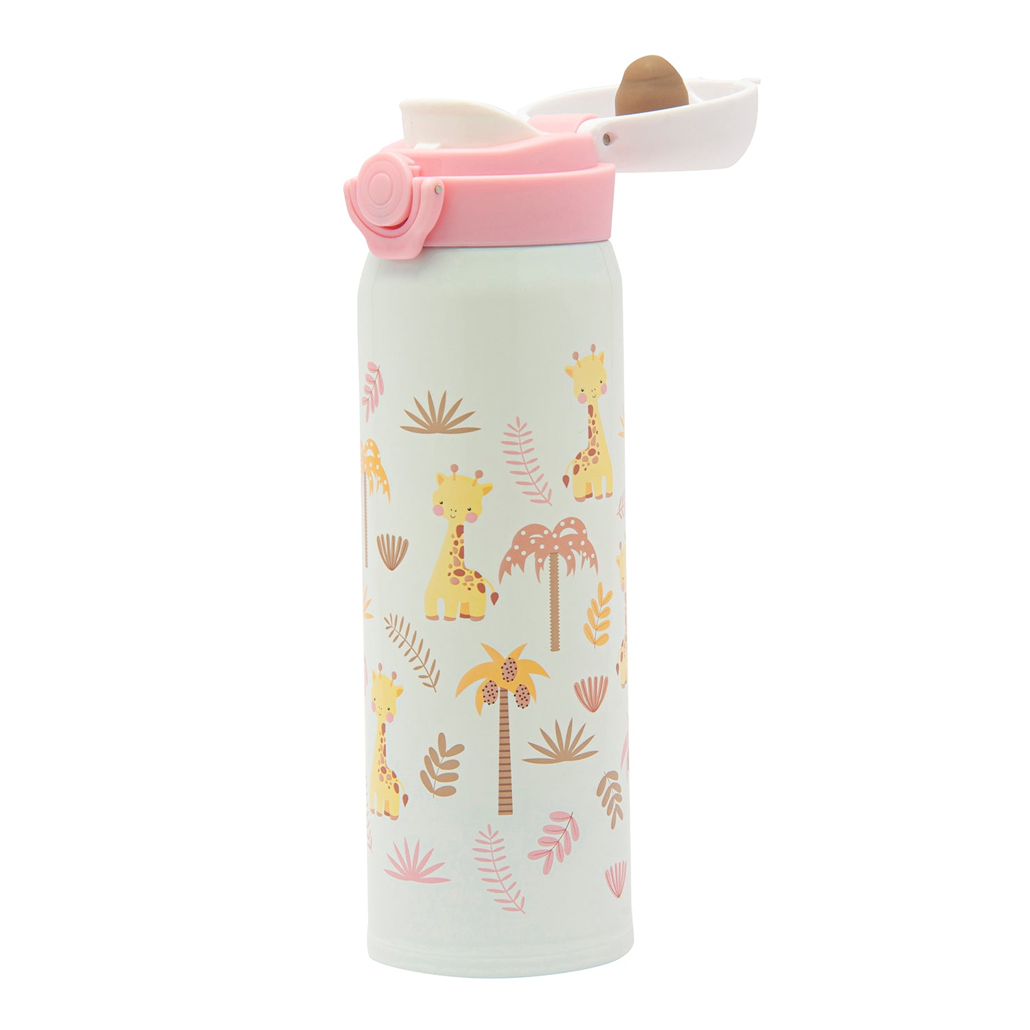 Giraffes in the Wild Pink 500 ml Stainless Steel Flask - Baby Moo
