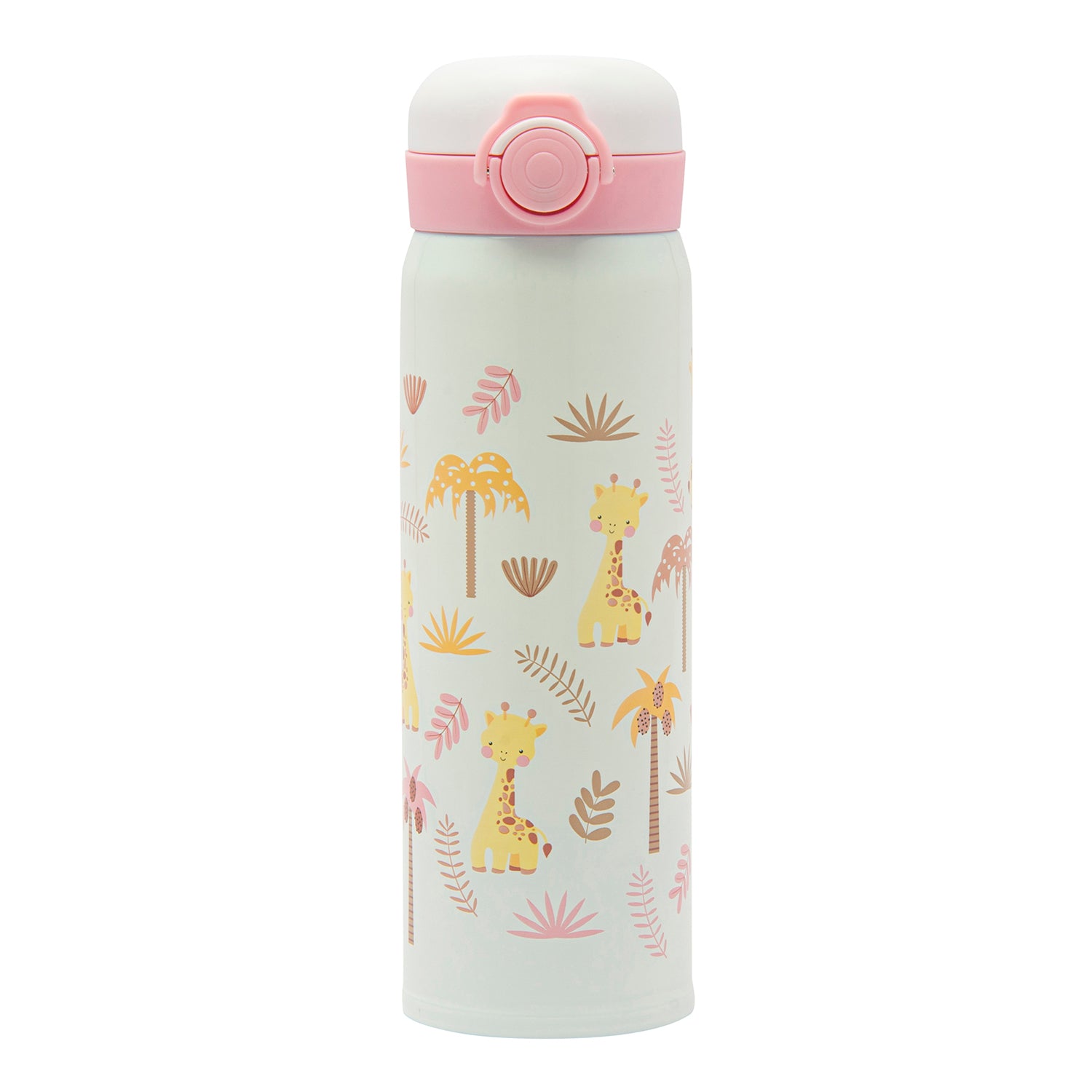 Giraffes in the Wild Pink 500 ml Stainless Steel Flask - Baby Moo
