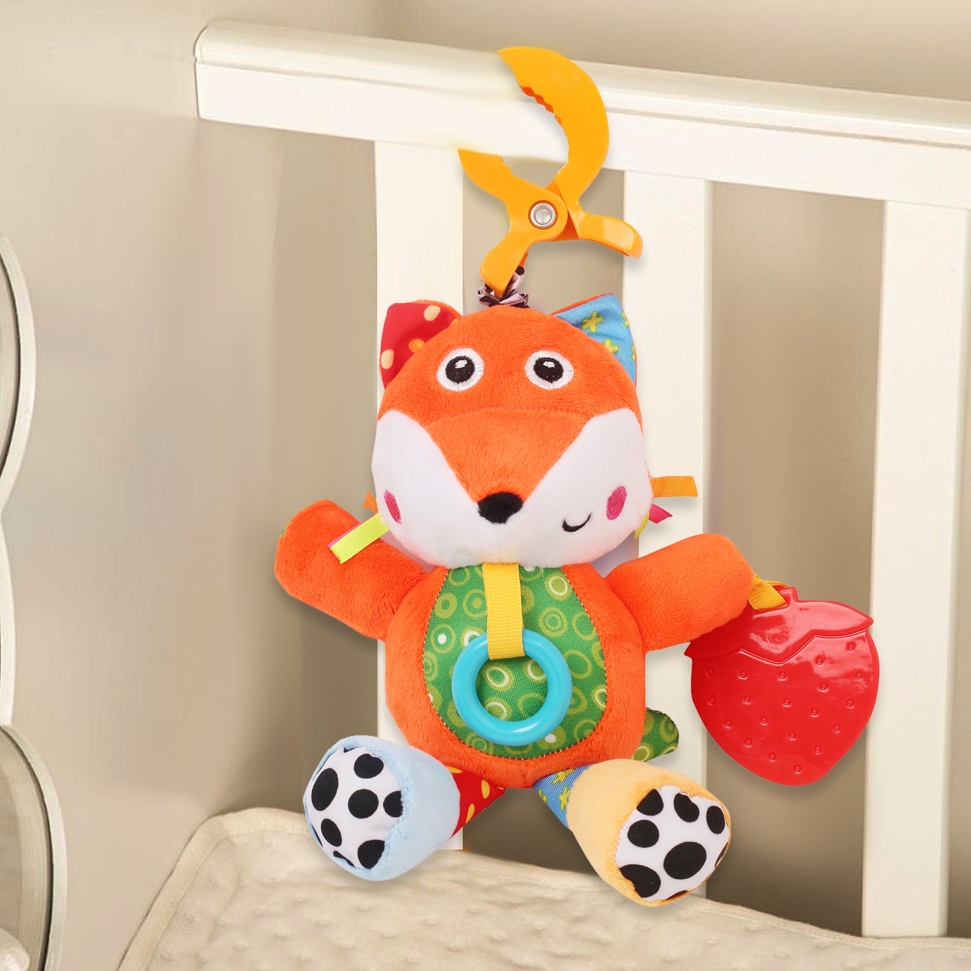 Smart Fox Orange Hanging Pulling Toy With Teether - Baby Moo
