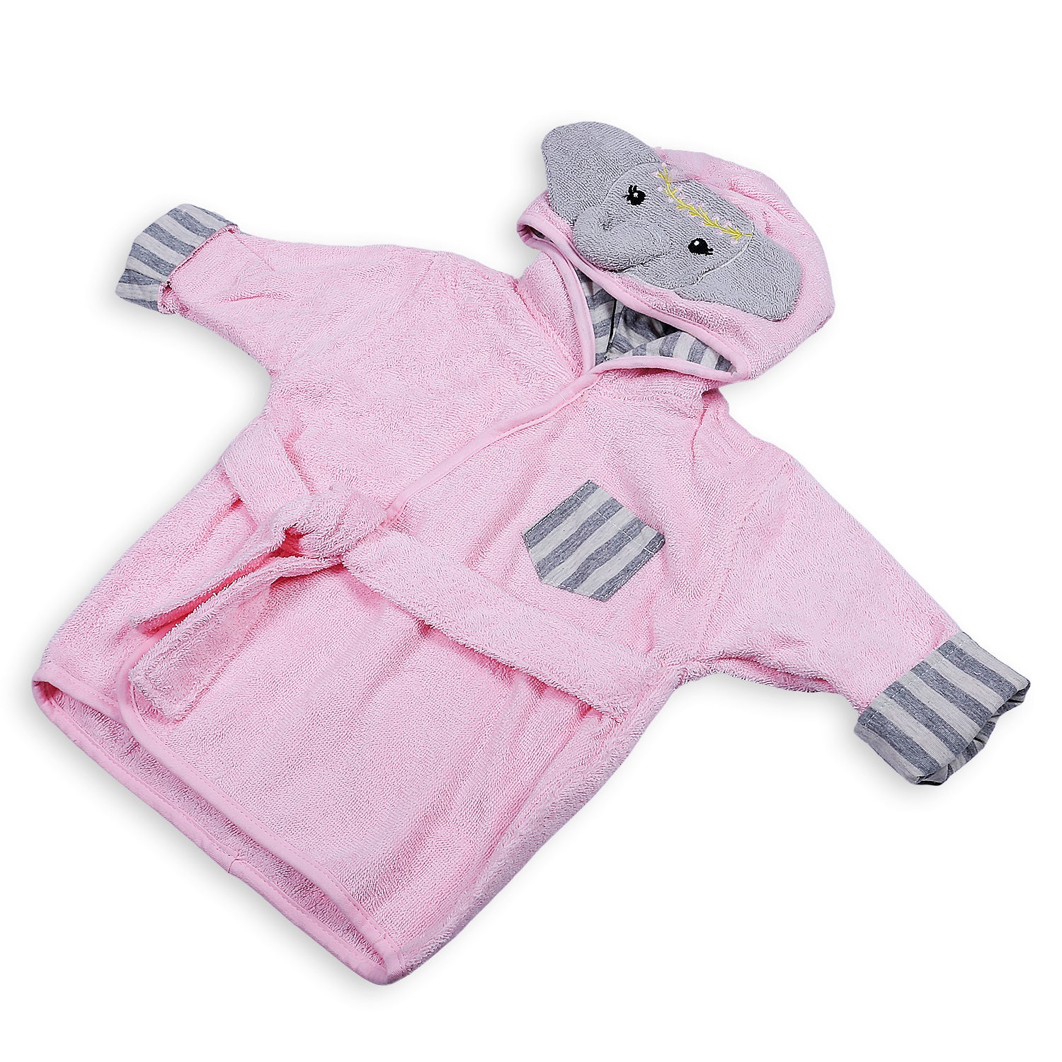 Elephant Face Cotton Hooded Full Sleeves Bathrobe - Pink