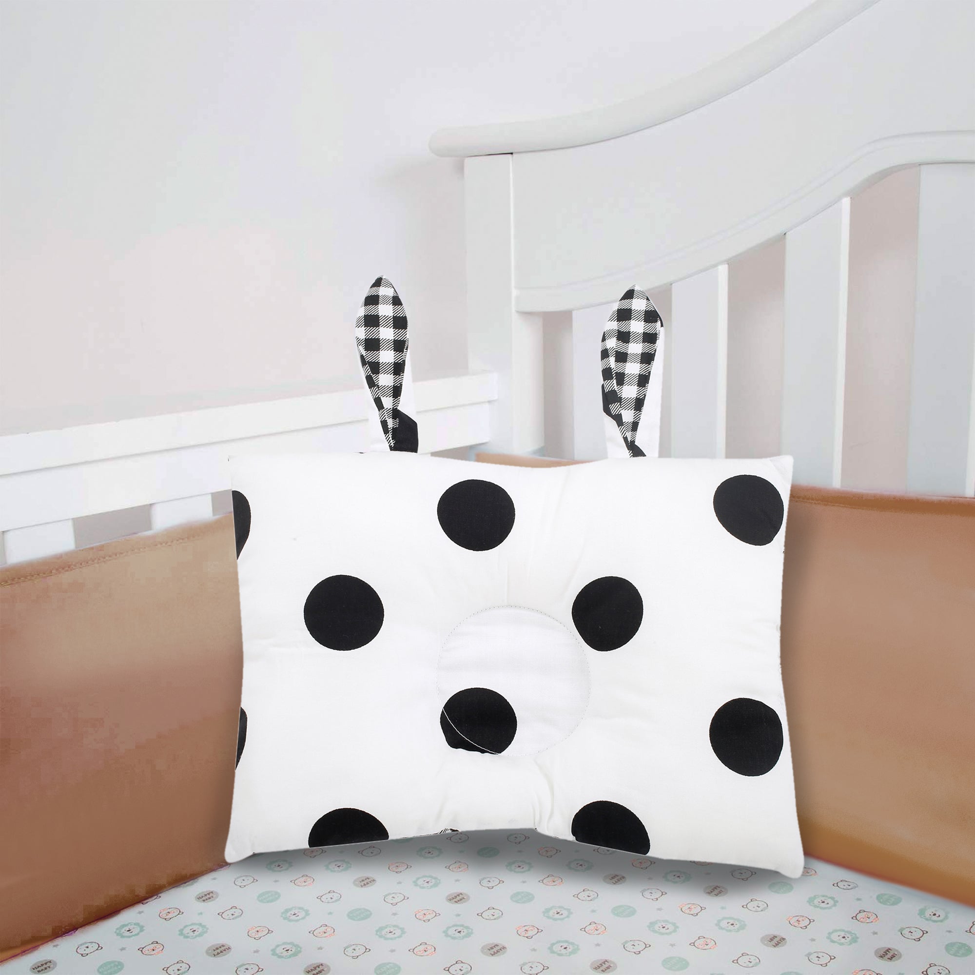 Polka And Plaid Black Dot Double Sided Pillow - Baby Moo
