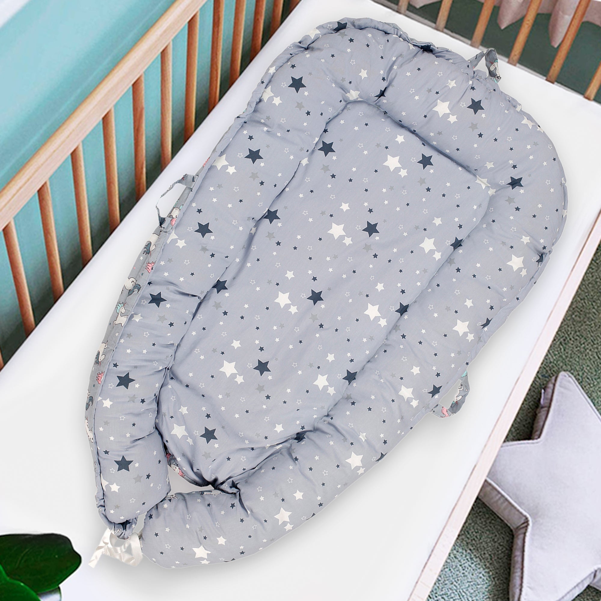 Baby Bed Cum Carry Nest Starry Unicorn Grey - Baby Moo