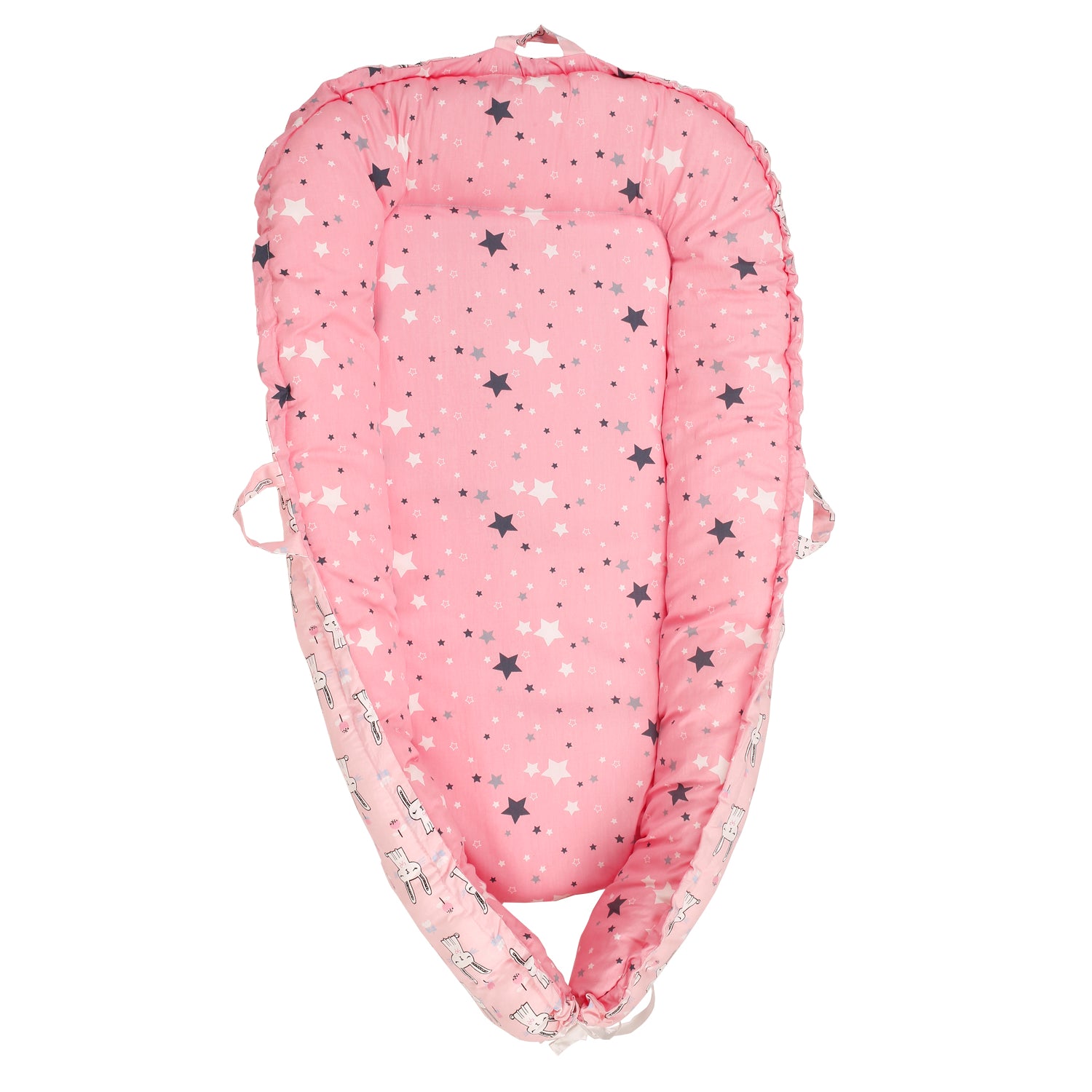 Baby Bed Cum Carry Nest Star And Rabbit Pink - Baby Moo