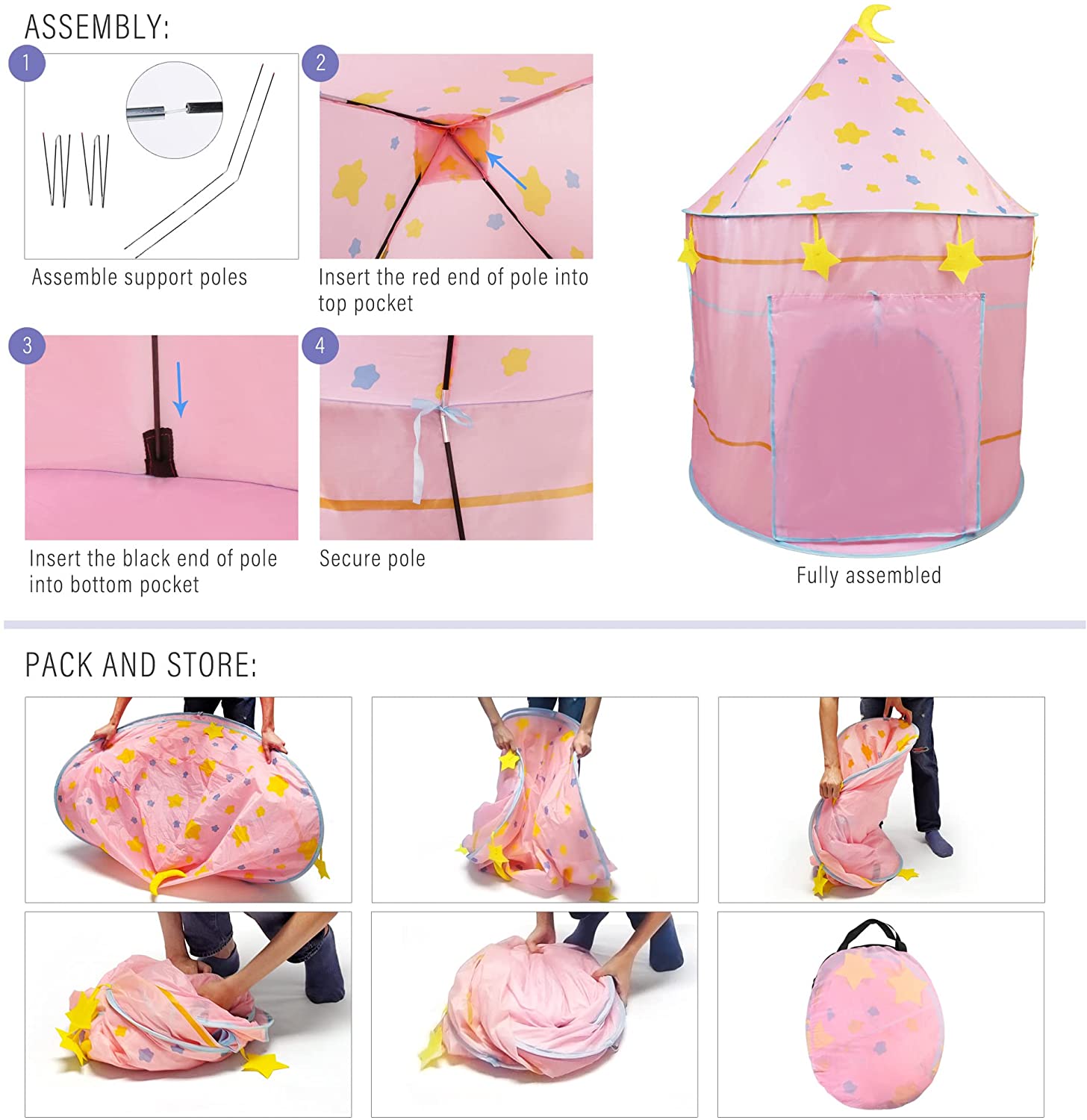 Playtime Foldable Tent House Star Teddy - Pink - Baby Moo