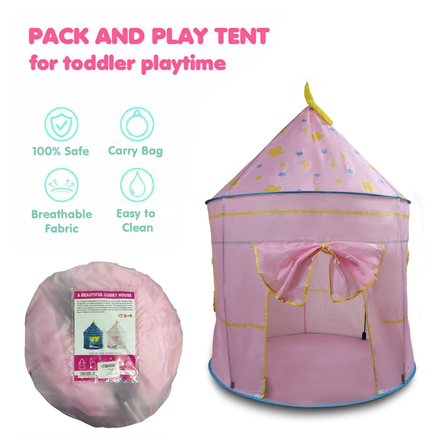 Playtime Foldable Tent House Star Teddy - Pink - Baby Moo