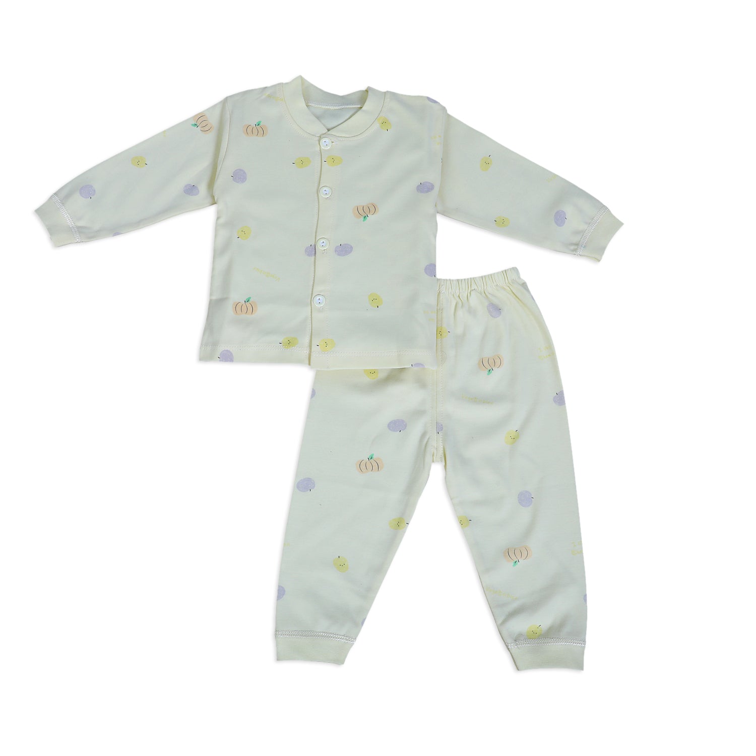 Fruitilicious Full Sleeves 2 Piece Buttoned Pyjama Set Night Suit - Yellow - Baby Moo