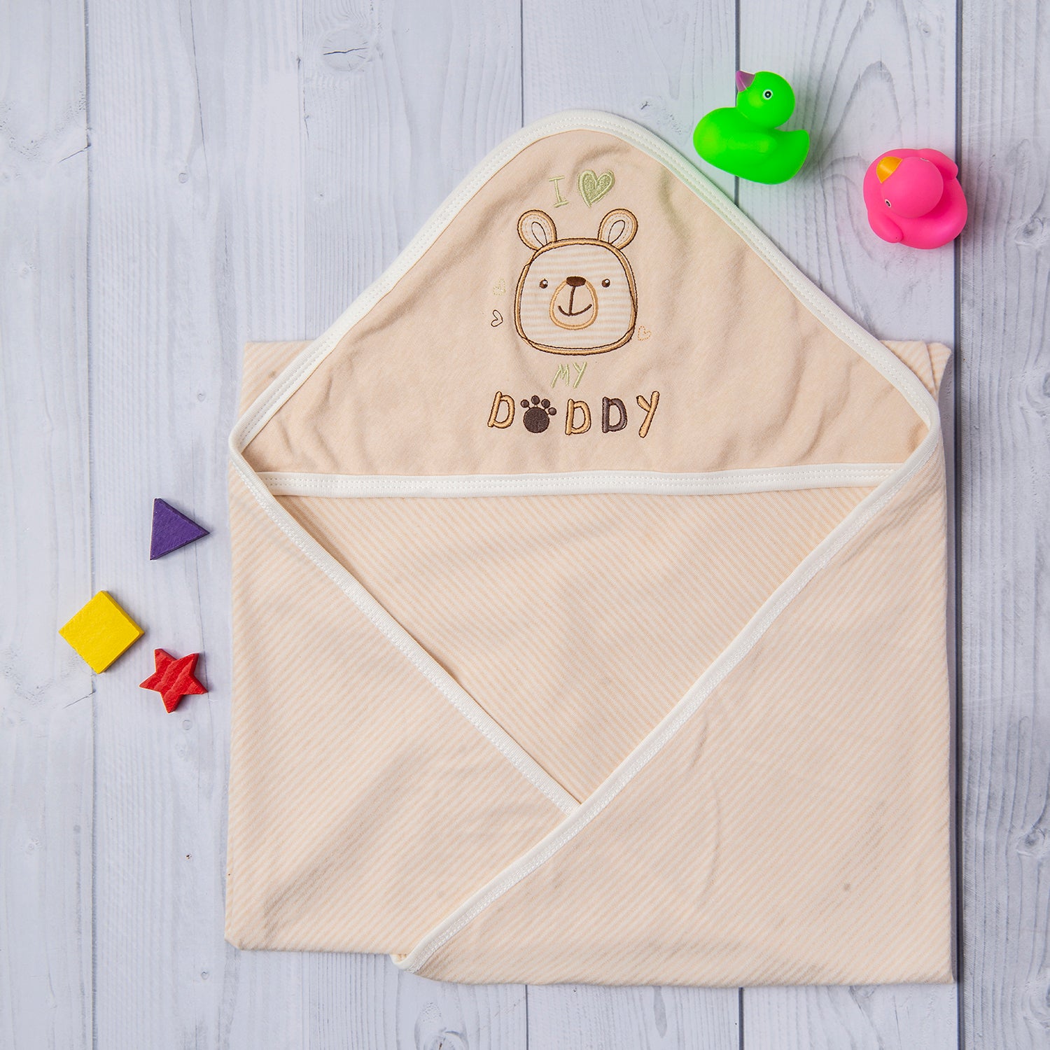 Hooded Wrapper 100% Cotton I Love My Daddy Beige - Baby Moo