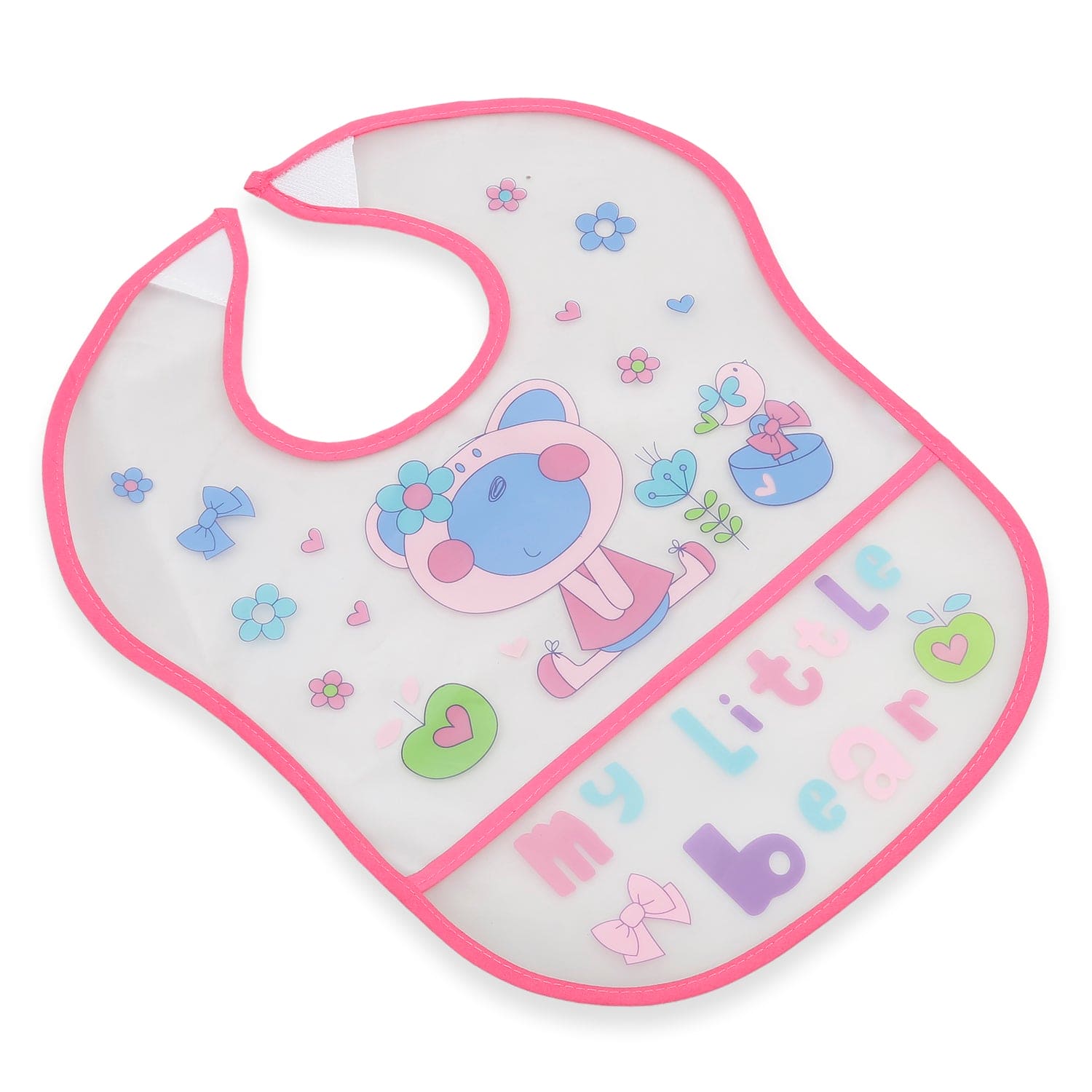 Crumb Catcher Waterproof Feeding Bib My Little Bear Pink - Baby Moo