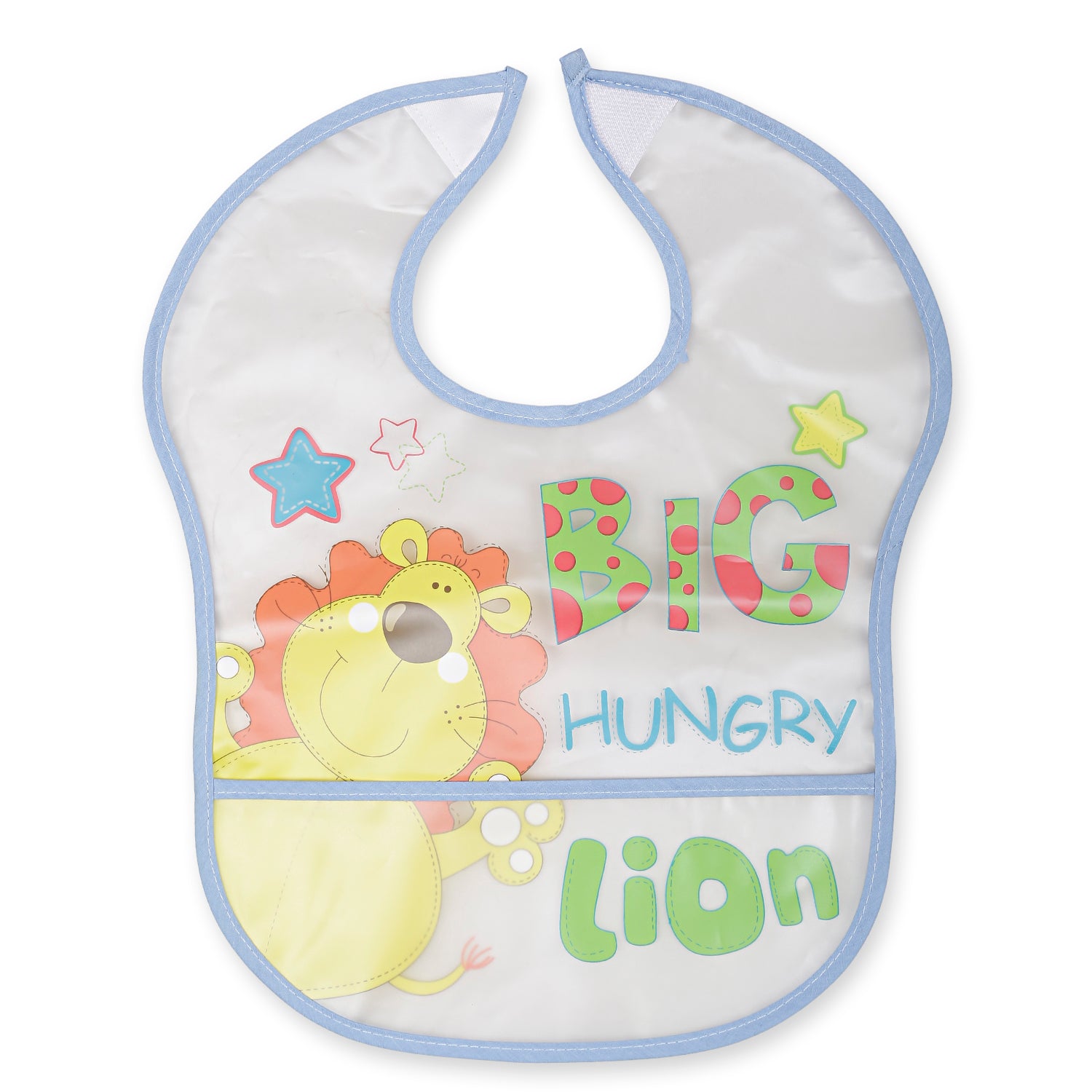 Crumb Catcher Waterproof Feeding Bib Hungry Lion Blue - Baby Moo