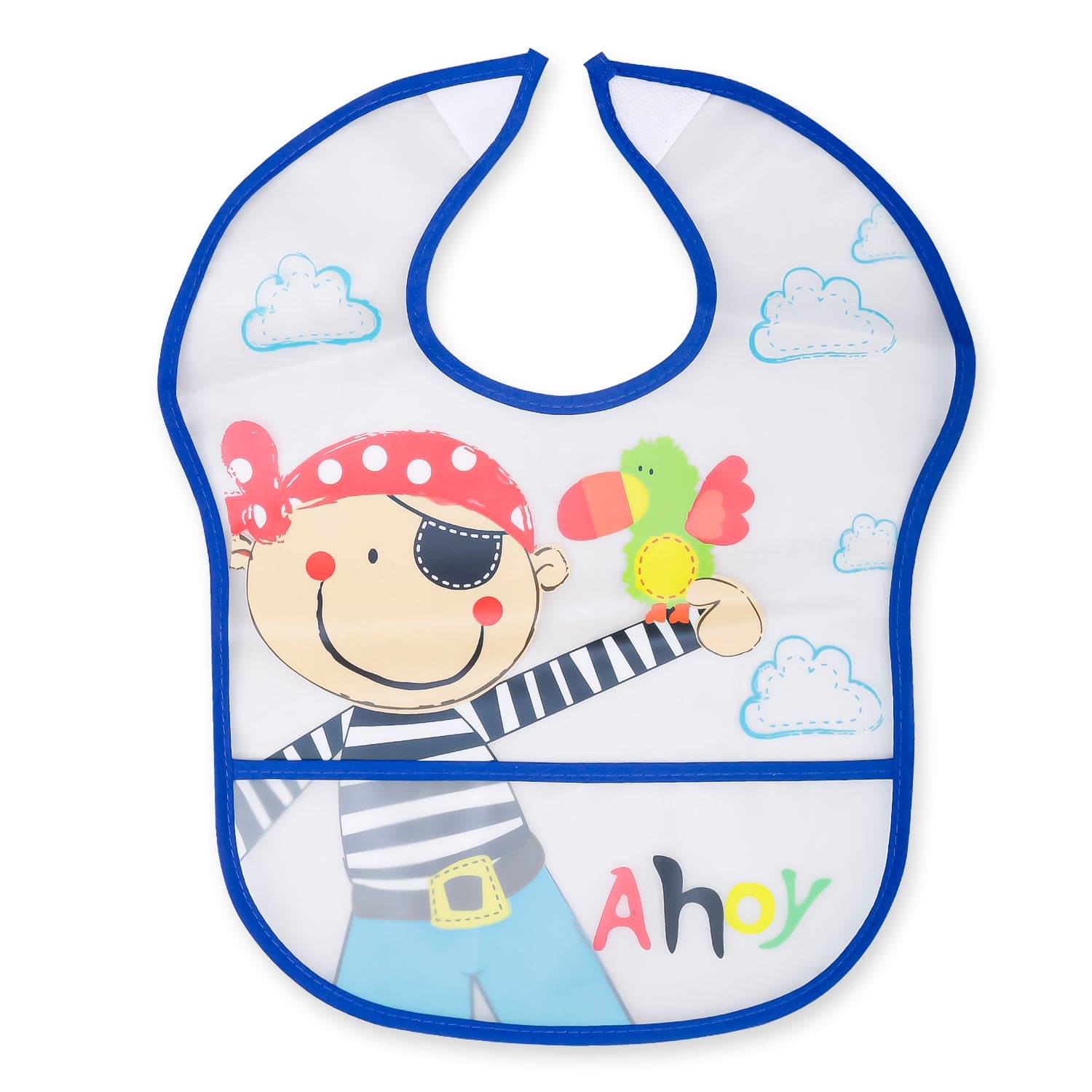 Feeding Bibs Pack Of 2 Crumb Catcher Waterproof Ahoy Pirate Blue - Baby Moo