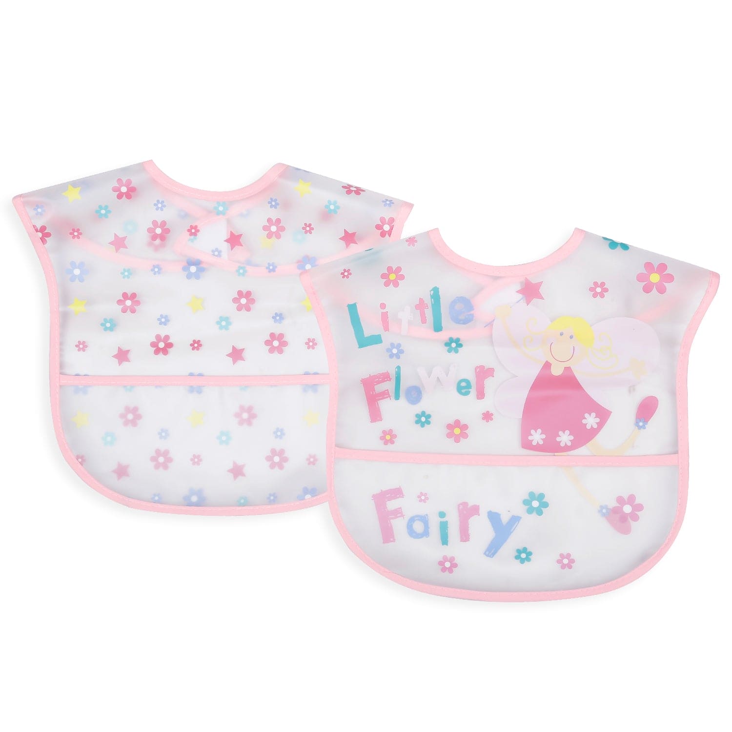 Feeding Bibs Pack Of 2 Crumb Catcher Waterproof Flower Fairy Pink - Baby Moo