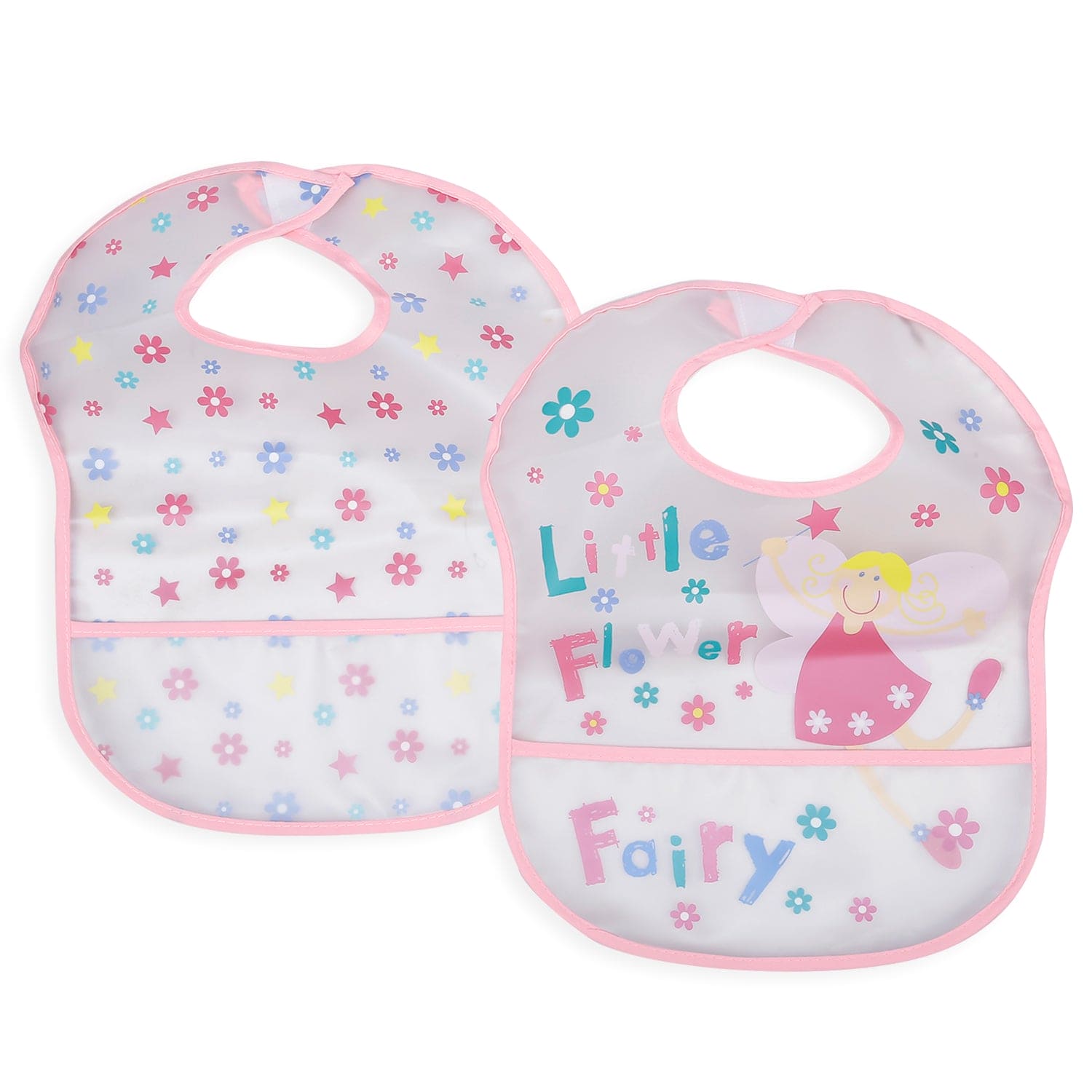 Feeding Bibs Pack Of 2 Crumb Catcher Waterproof Flower Fairy Pink - Baby Moo