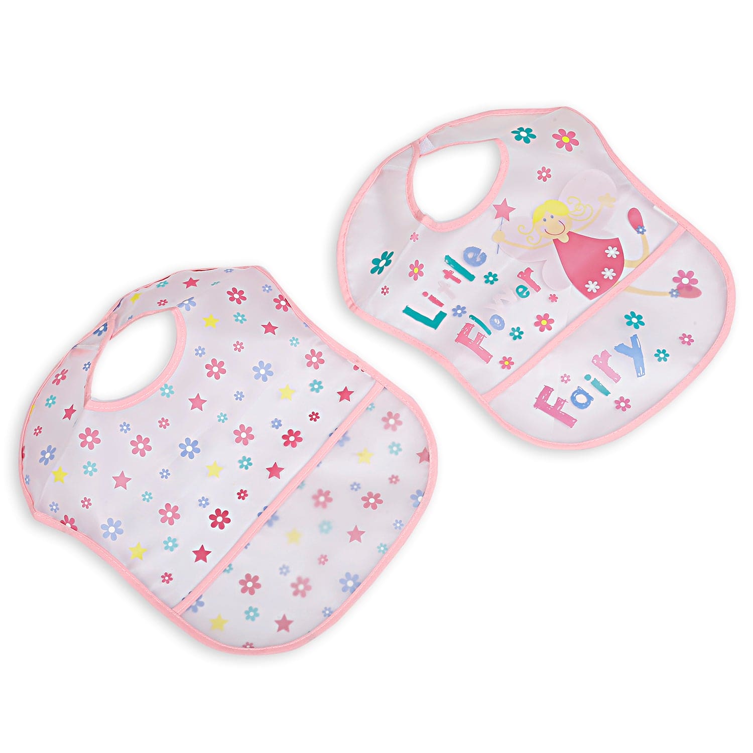 Feeding Bibs Pack Of 2 Crumb Catcher Waterproof Flower Fairy Pink - Baby Moo