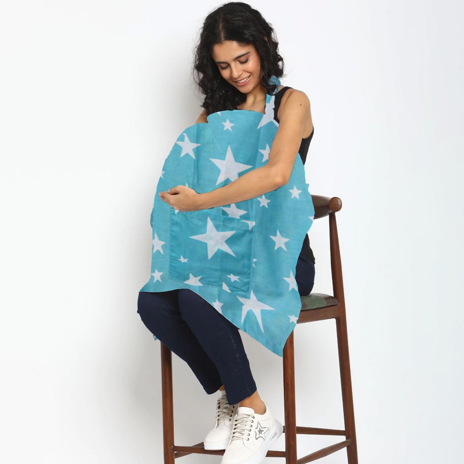 Star Cotton Breastfeeding Infant Nursing Cover Blue