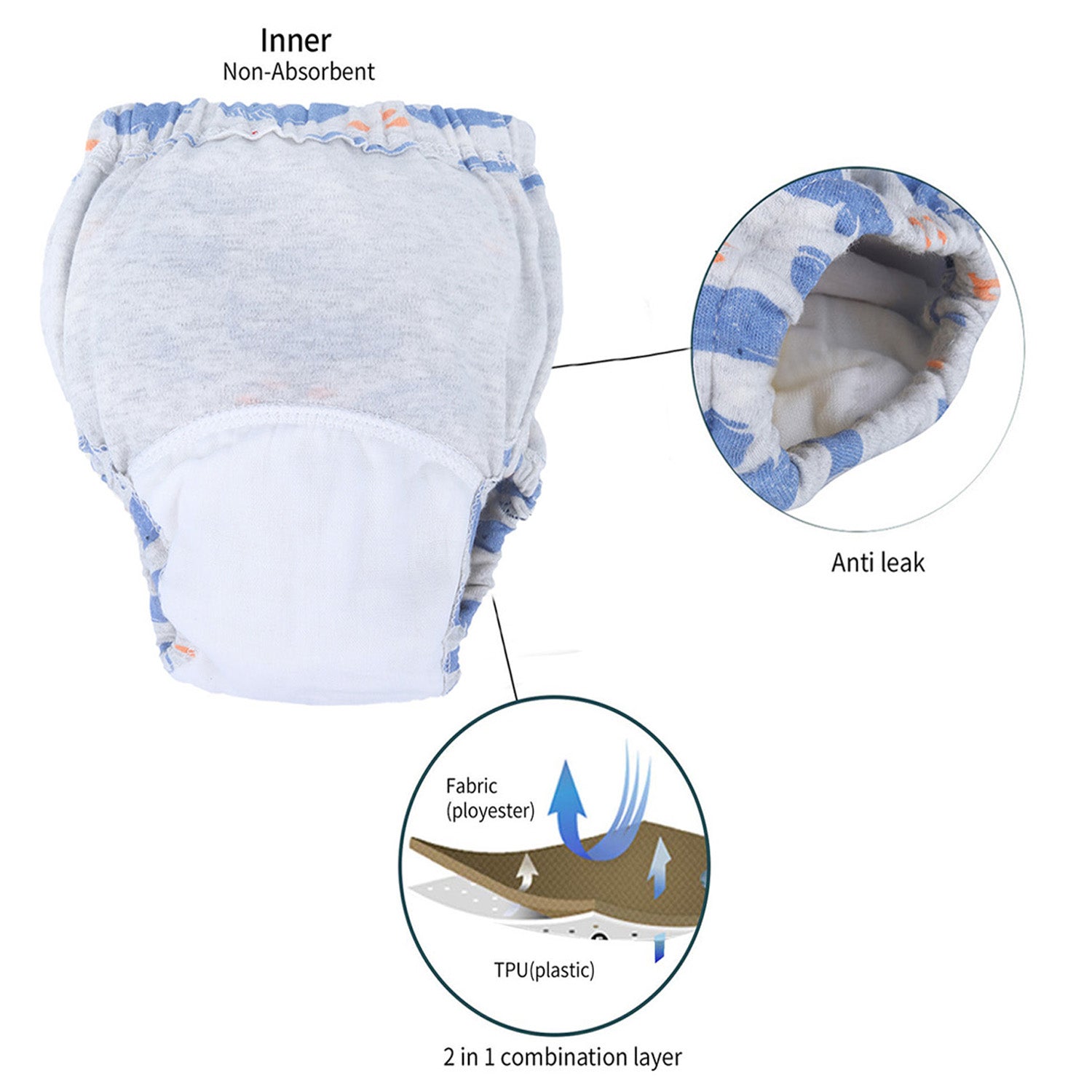 Baby Moo Dolphin Show Reusable Cloth Training Pants Diaper Panty - Grey - Baby Moo