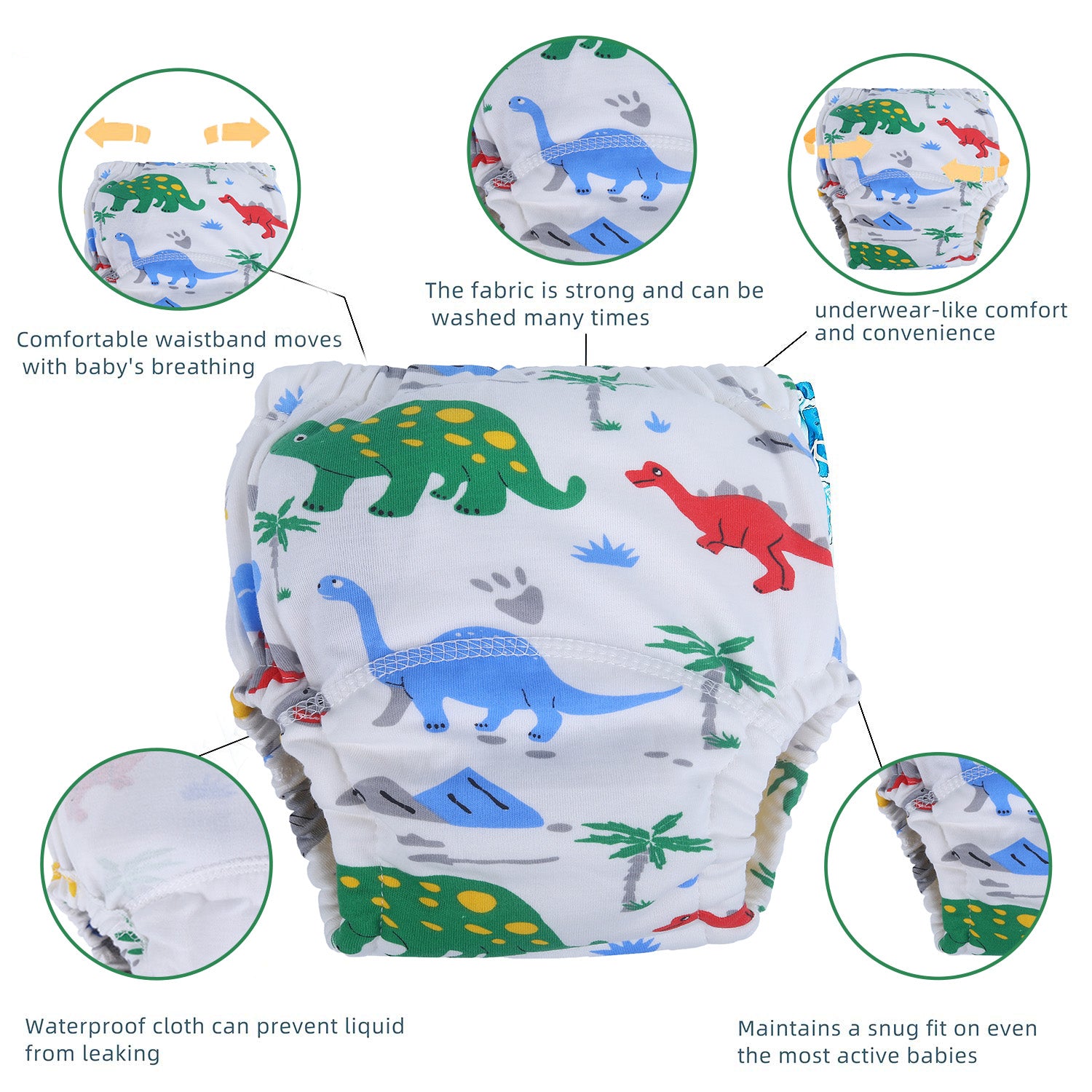 Baby Moo Dinosour Reusable Cloth Training Pants Diaper Panty - Multicolour - Baby Moo