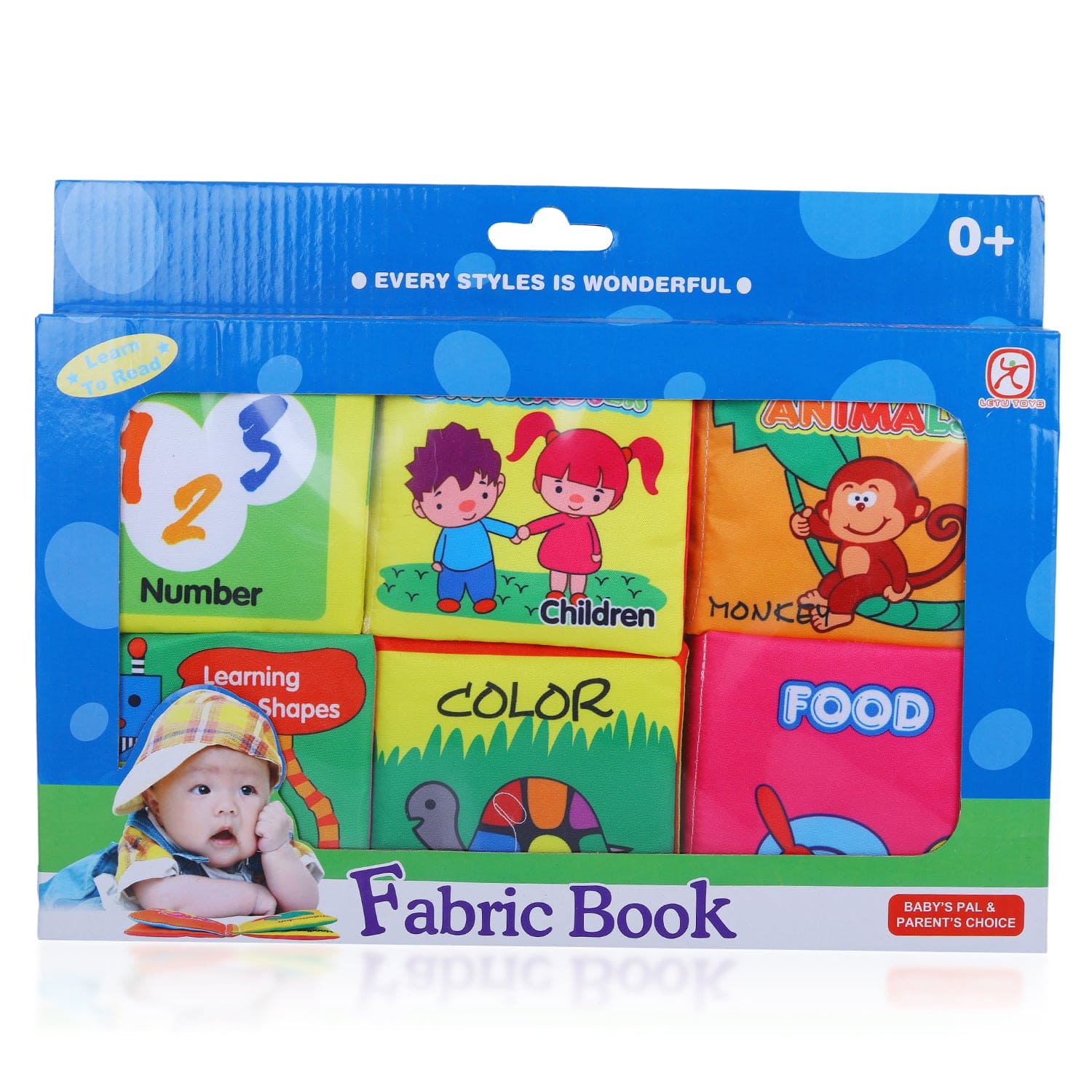 Numbers Animals Shapes Colours Food Characters Educational Cloth Book with Sound Paper Set of 6 - Multicolour - Baby Moo