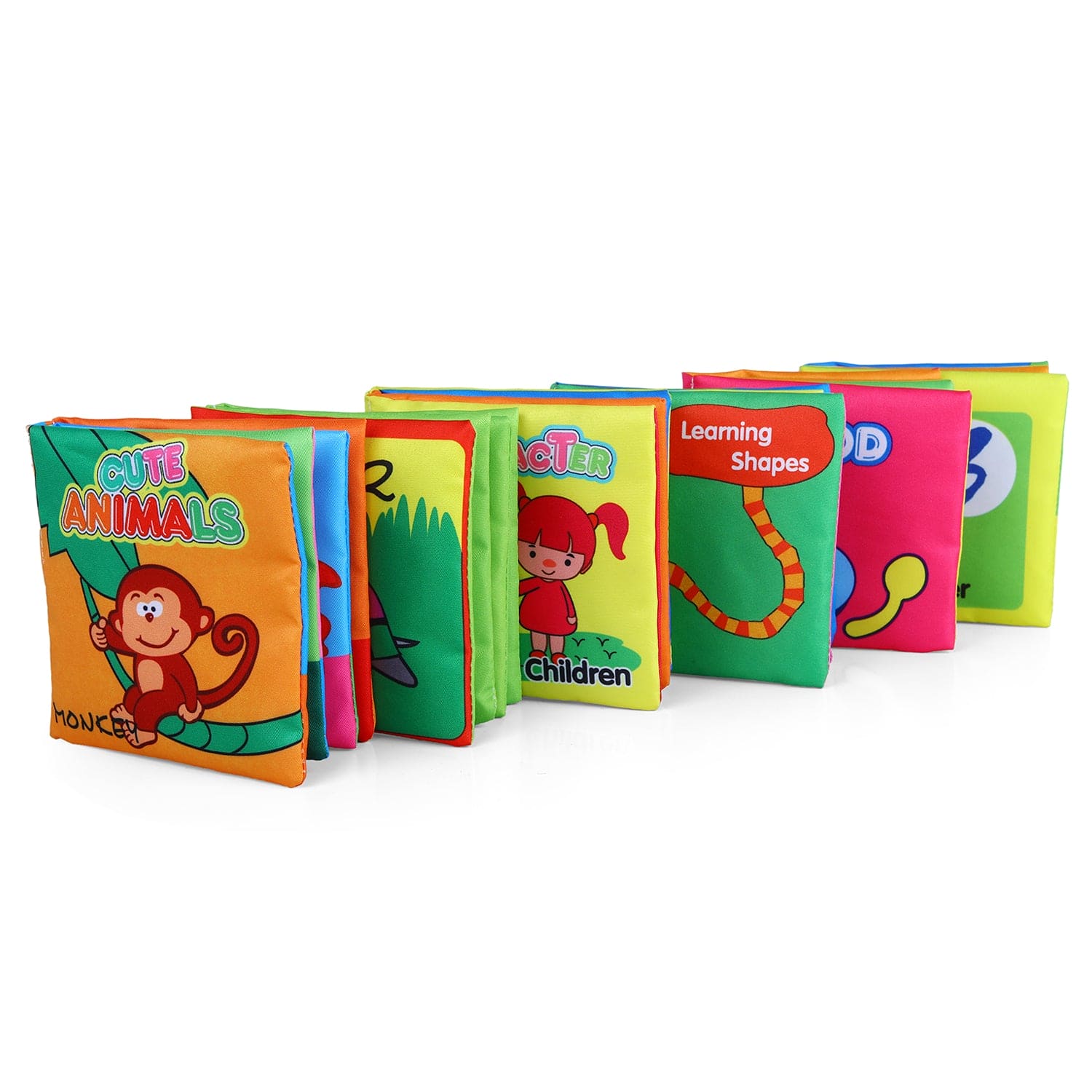 Numbers Animals Shapes Colours Food Characters Educational Cloth Book with Sound Paper Set of 6 - Multicolour - Baby Moo