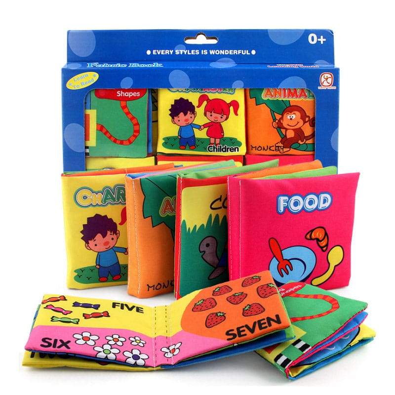 Numbers Animals Shapes Colours Food Characters Educational Cloth Book with Sound Paper Set of 6 - Multicolour - Baby Moo