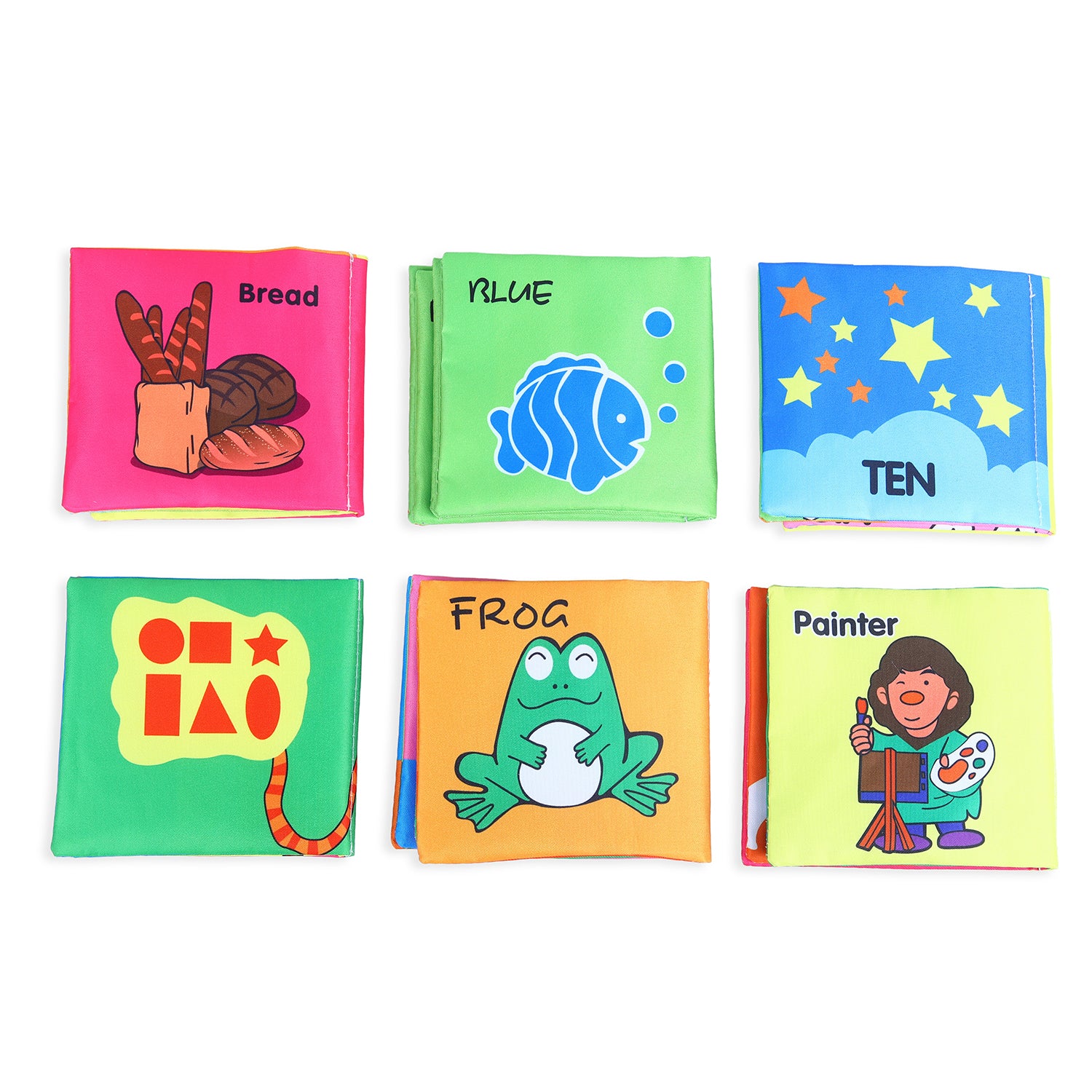 Numbers Animals Shapes Colours Food Occupations Baby Educational Cloth Book with Sound Paper Set of 6 - Multicolour - Baby Moo