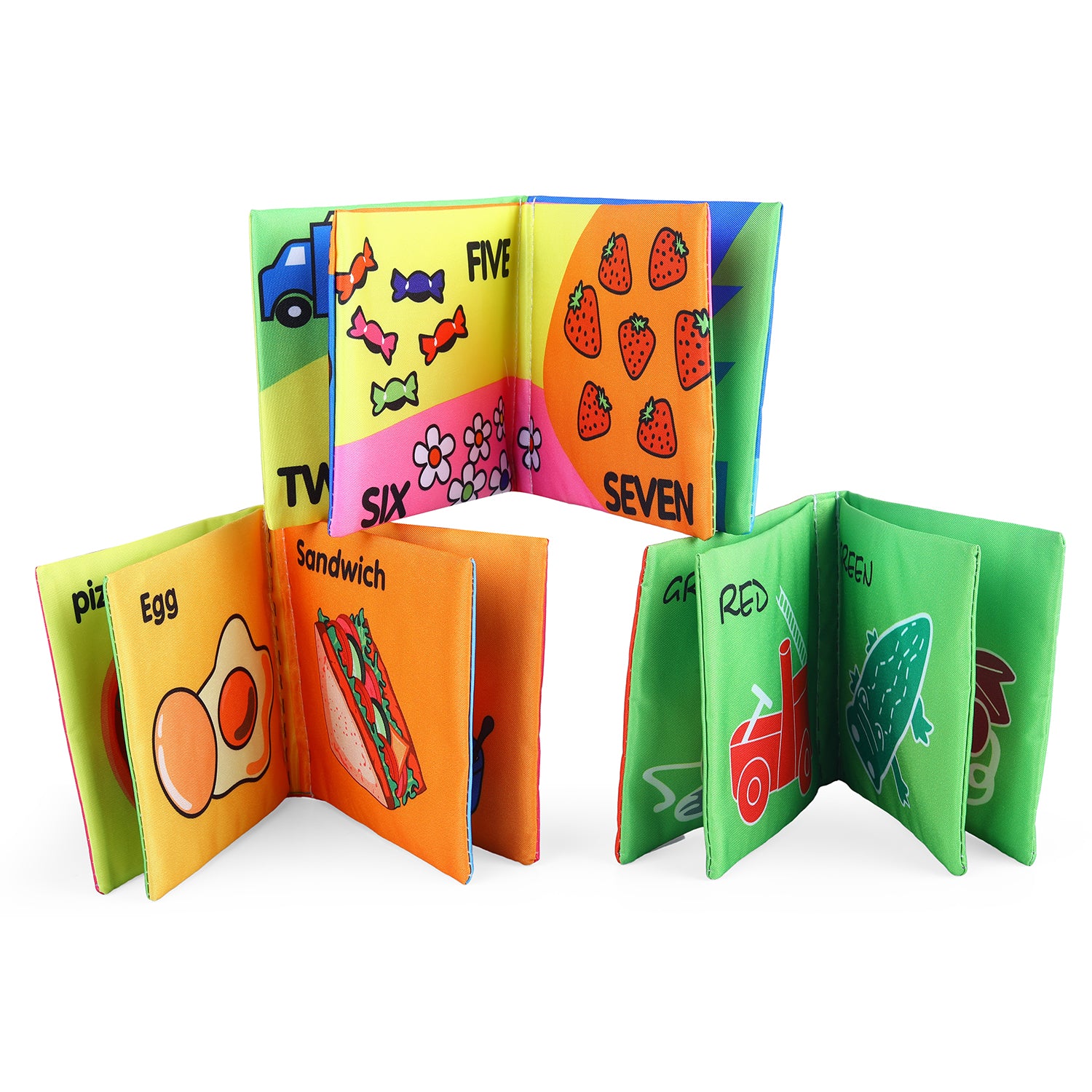 Numbers Animals Shapes Colours Food Occupations Baby Educational Cloth Book with Sound Paper Set of 6 - Multicolour