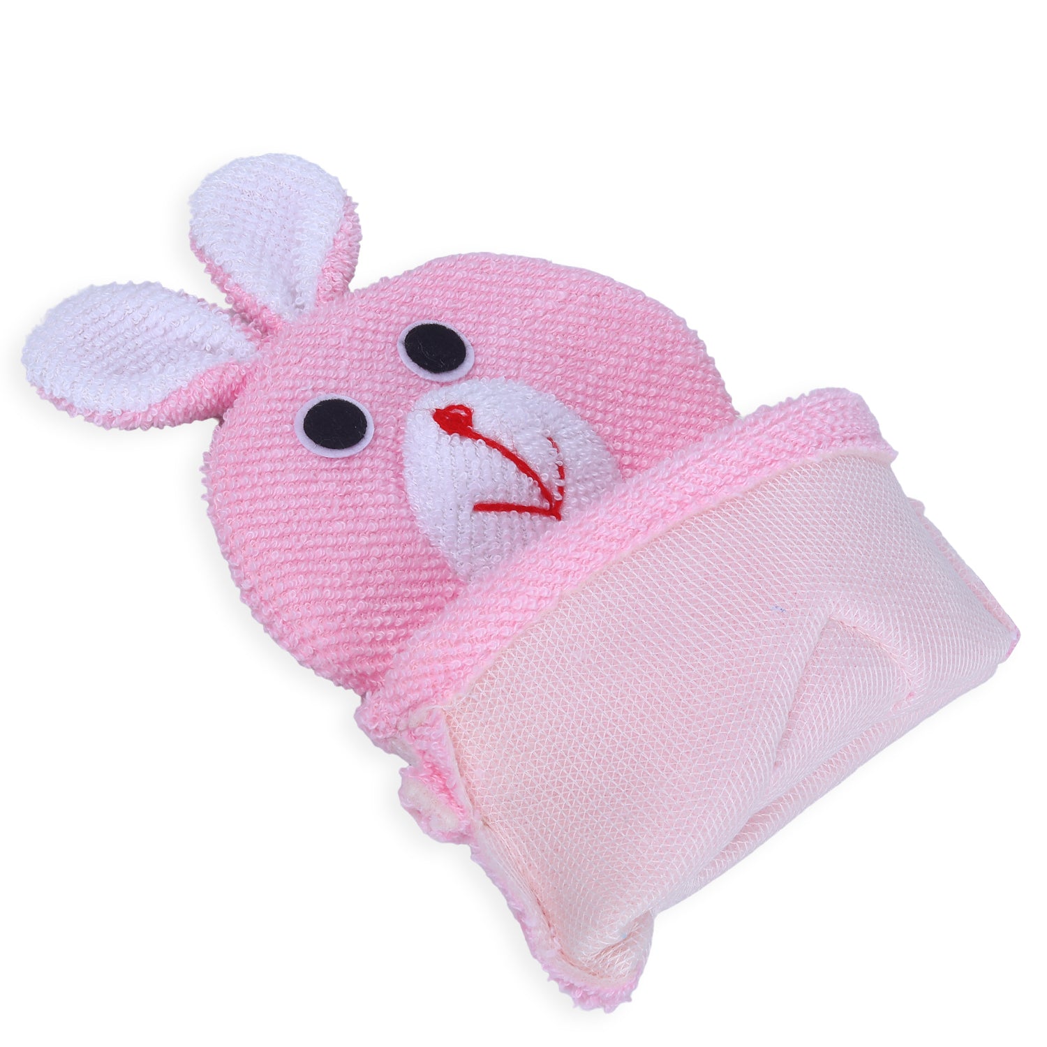 Baby Moo Naughty Rabbit Bath Time Fun Hand Puppet Loofah Bath Glove - Pink