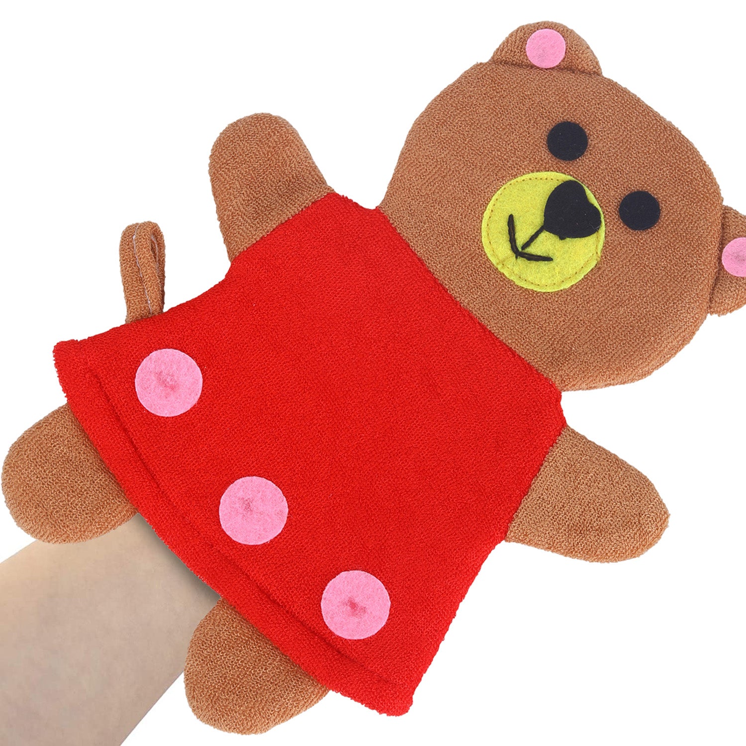 Baby Moo Teddy Bear Bath Time Fun Hand Puppet Loofah Bath Glove - Brown