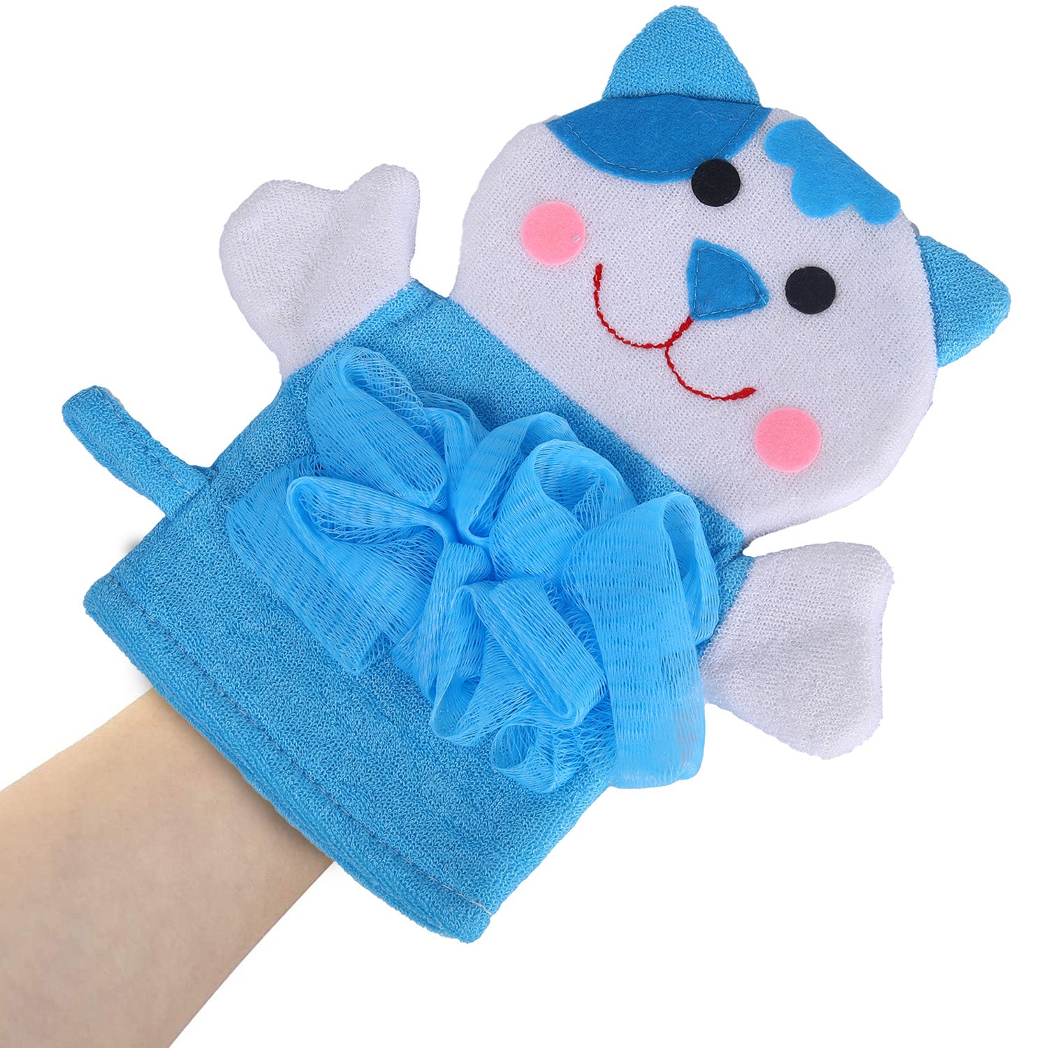 Baby Moo Pretty Kitty Bath Time Fun Hand Puppet Loofah Bath Glove - Blue