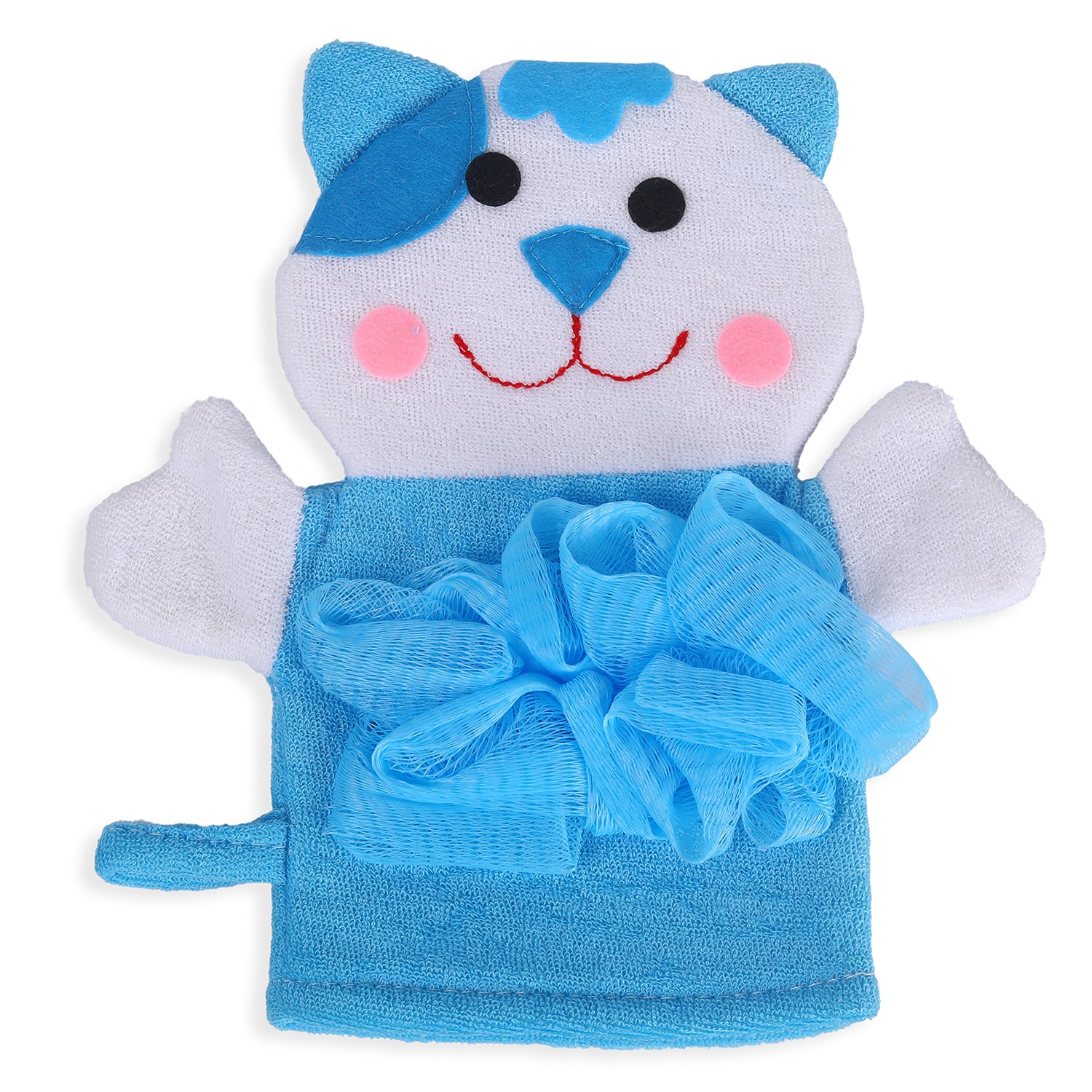 Baby Moo Pretty Kitty Bath Time Fun Hand Puppet Loofah Bath Glove - Blue