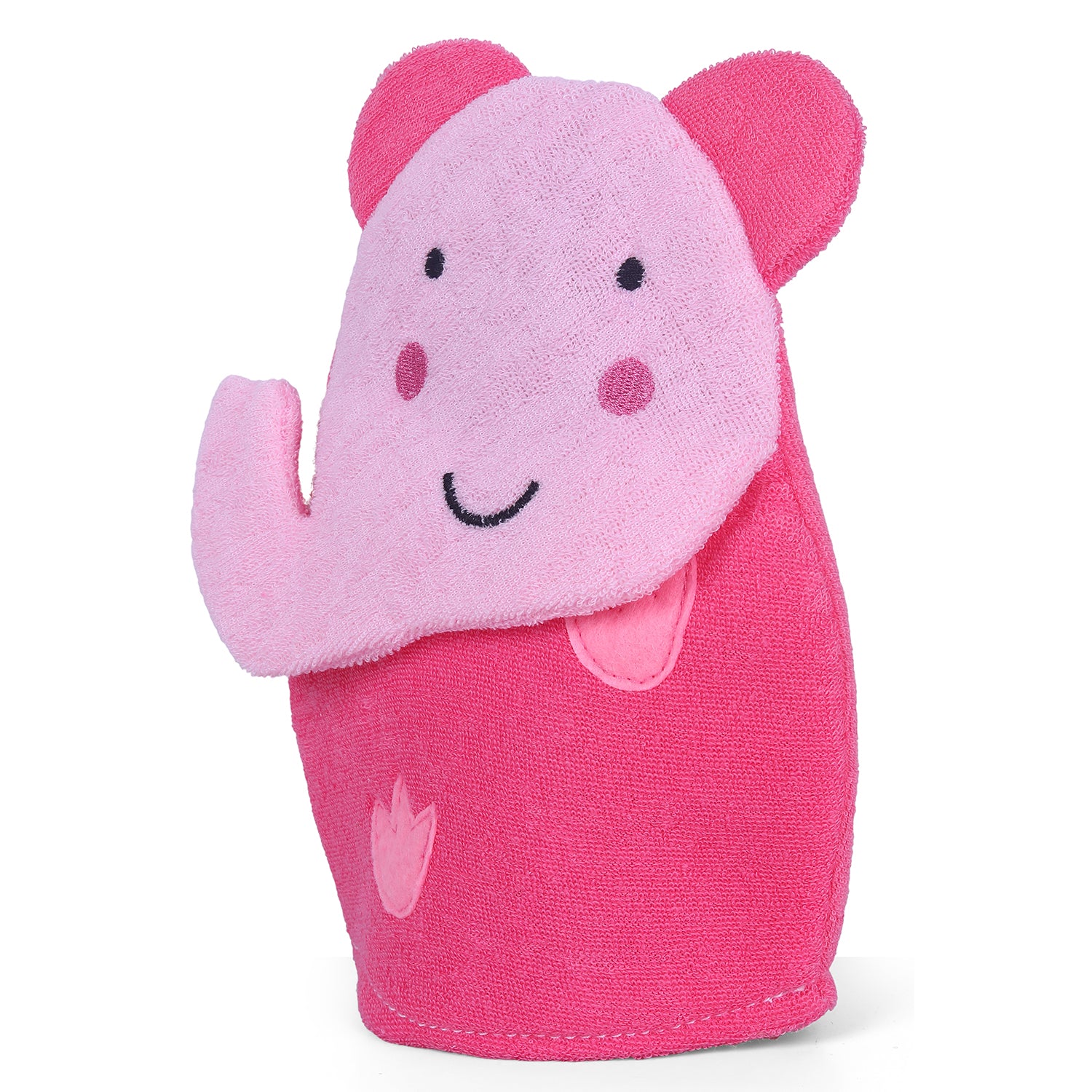 Baby Moo Blushing Elephant Bath Time Fun Hand Puppet Loofah Bath Glove - Pink