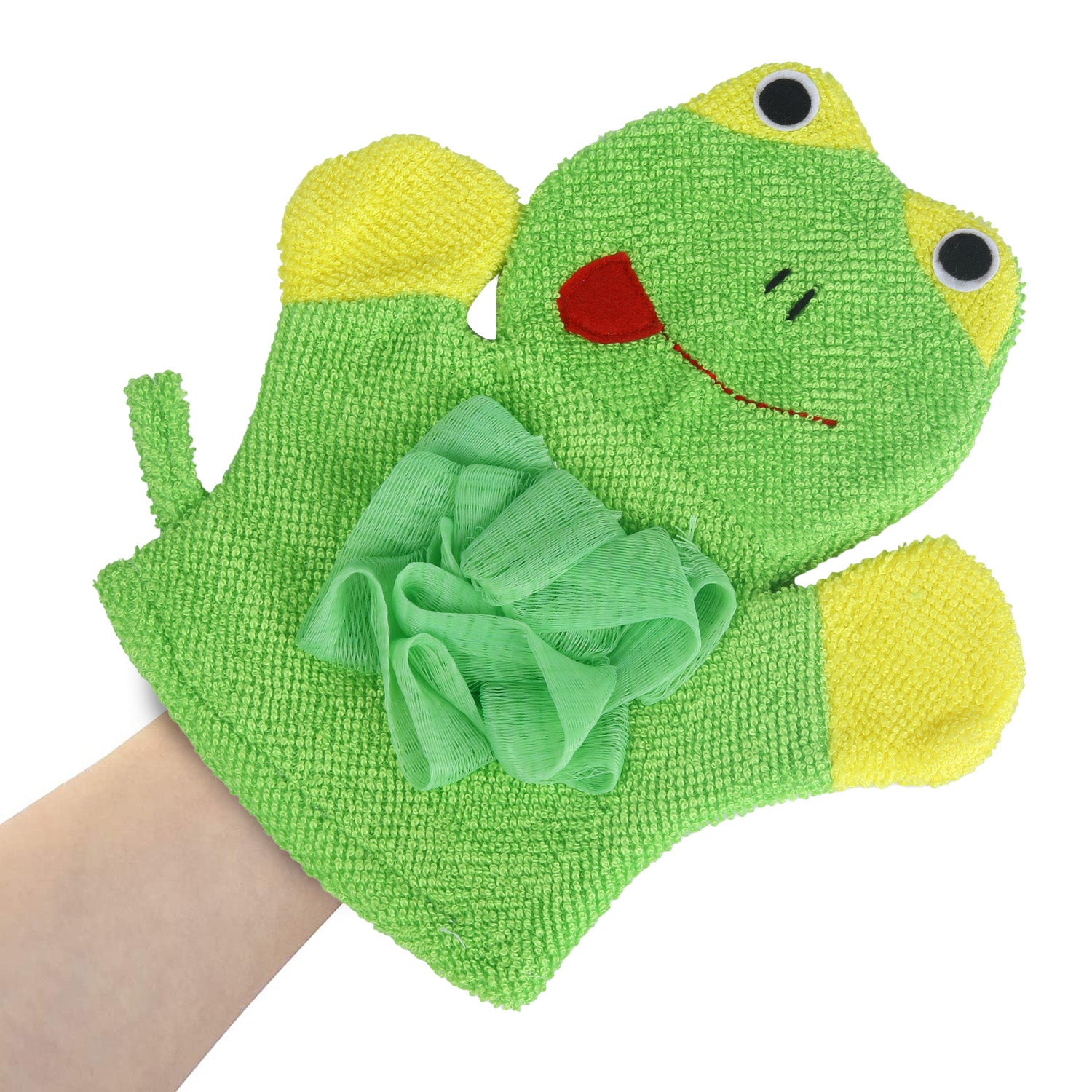 Baby Moo Mischievous Frog Bath Time Fun Hand Puppet Loofah Bath Glove - Green - Baby Moo