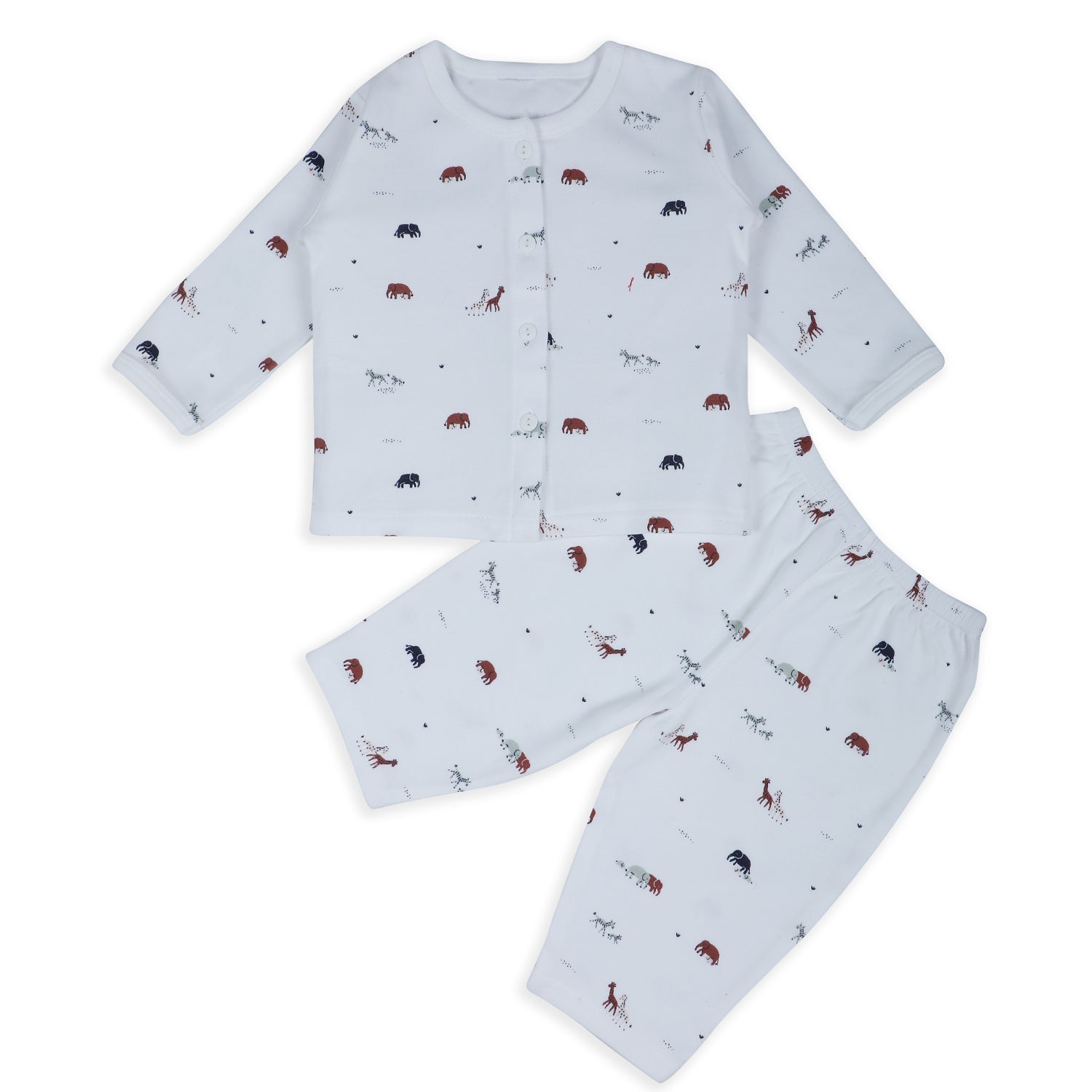 Baby Moo Animal Sleepy Time Cotton Full Sleeves Top And Pyjama 2pcs Night Suit - White - Baby Moo