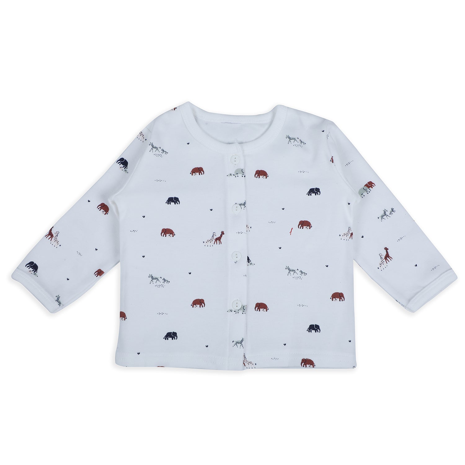 Baby Moo Animal Sleepy Time Cotton Full Sleeves Top And Pyjama 2pcs Night Suit - White