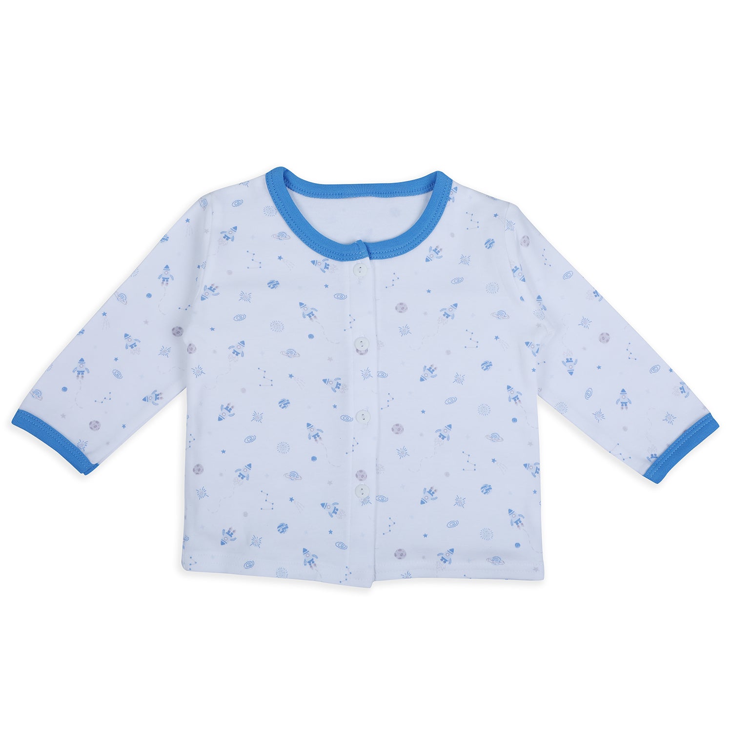 Baby Moo Space Mission Soft Cotton Full Sleeves Top And Pyjama 2pcs Night Suit - Blue - Baby Moo