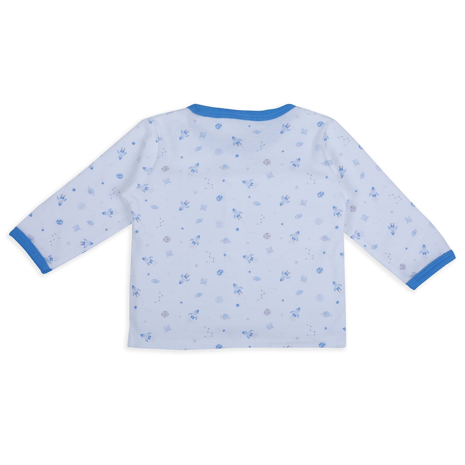 Baby Moo Space Mission Soft Cotton Full Sleeves Top And Pyjama 2pcs Night Suit - Blue - Baby Moo