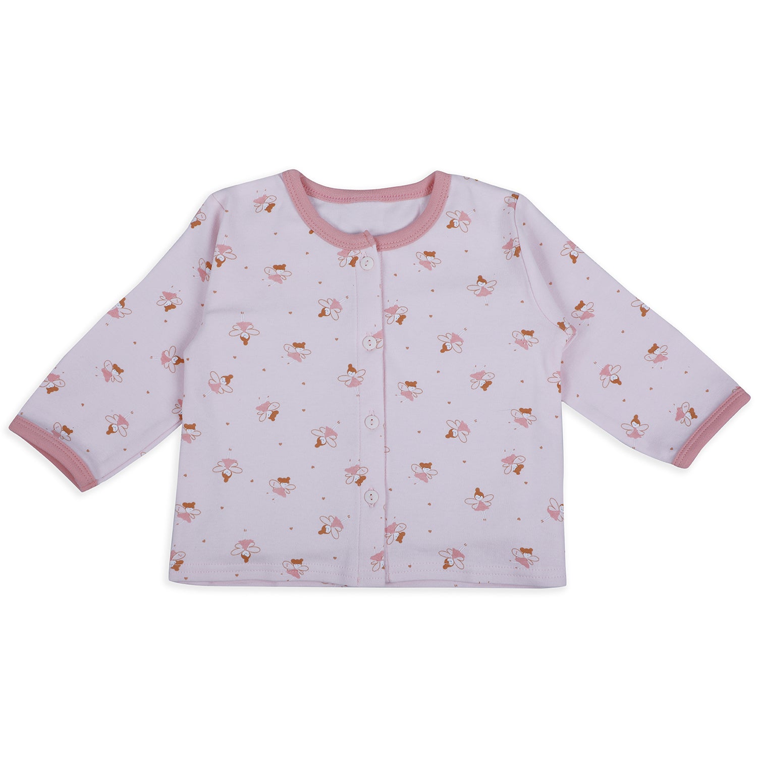 Baby Moo Fairy Print Soft Cotton Full Sleeves Top And Pyjama 2pcs Night Suit - Pink - Baby Moo