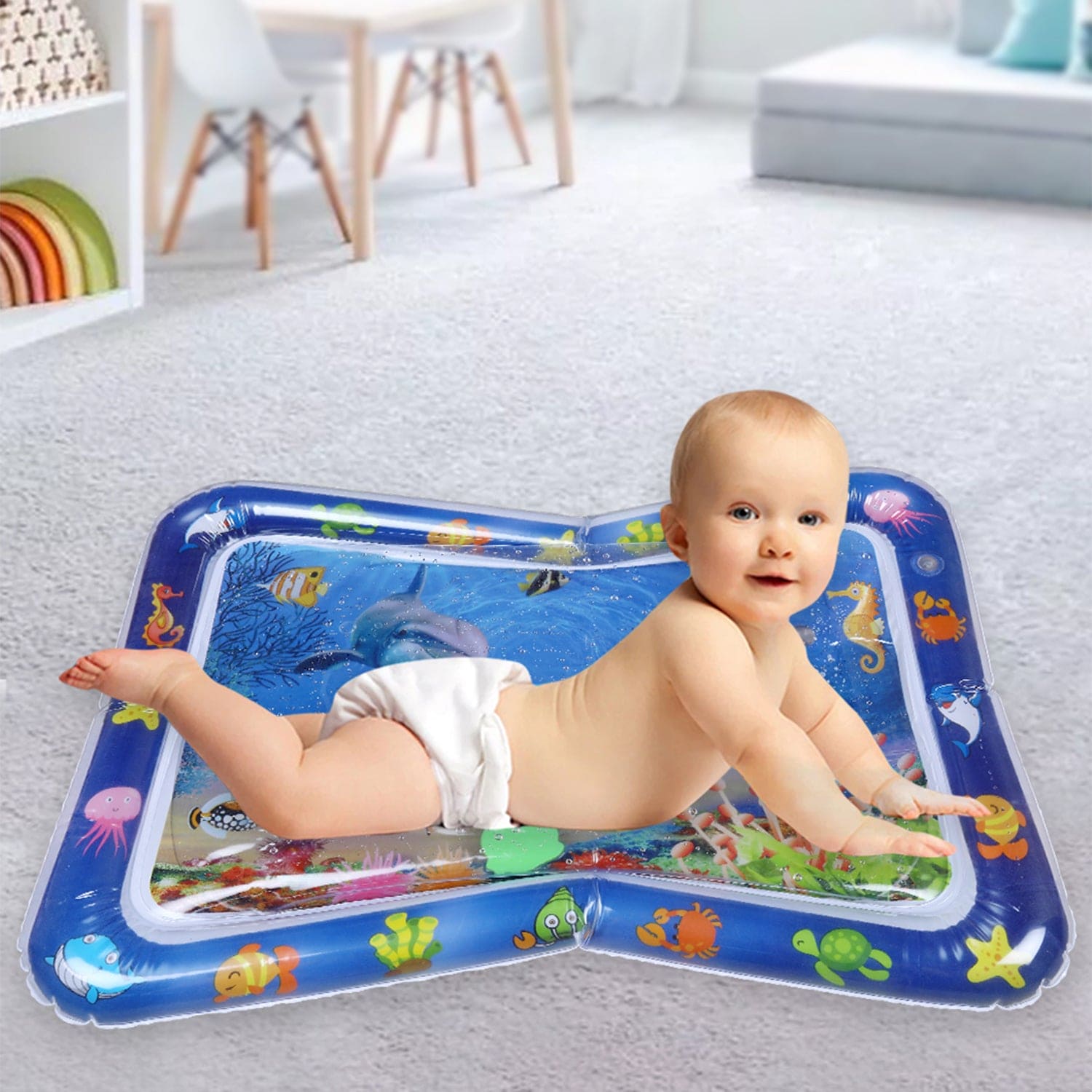 Ocean Themed Inflatable Tummy Time Mat Water Play Mat - Blue - Baby Moo