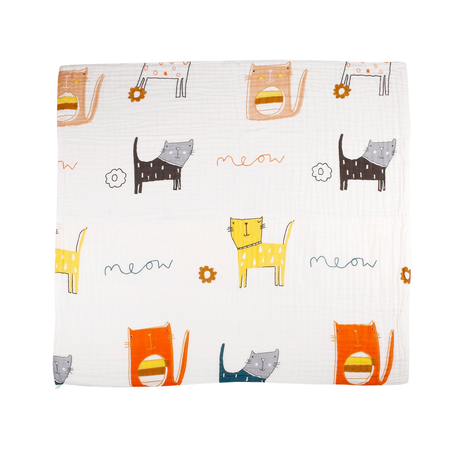 Colourful Cats White Medium Muslin Blanket - Baby Moo