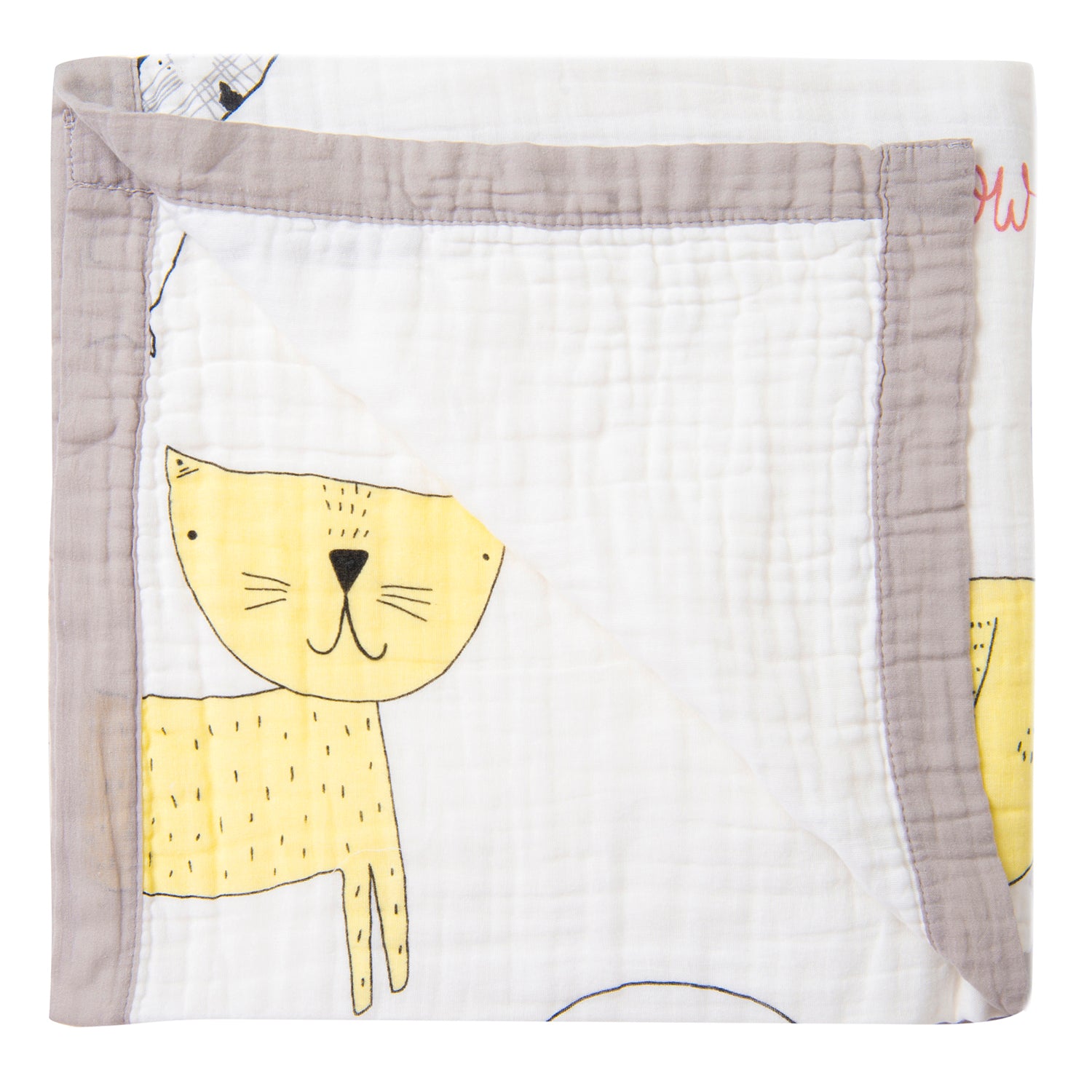 Meow Cat Medium Muslin Blanket - White - Baby Moo