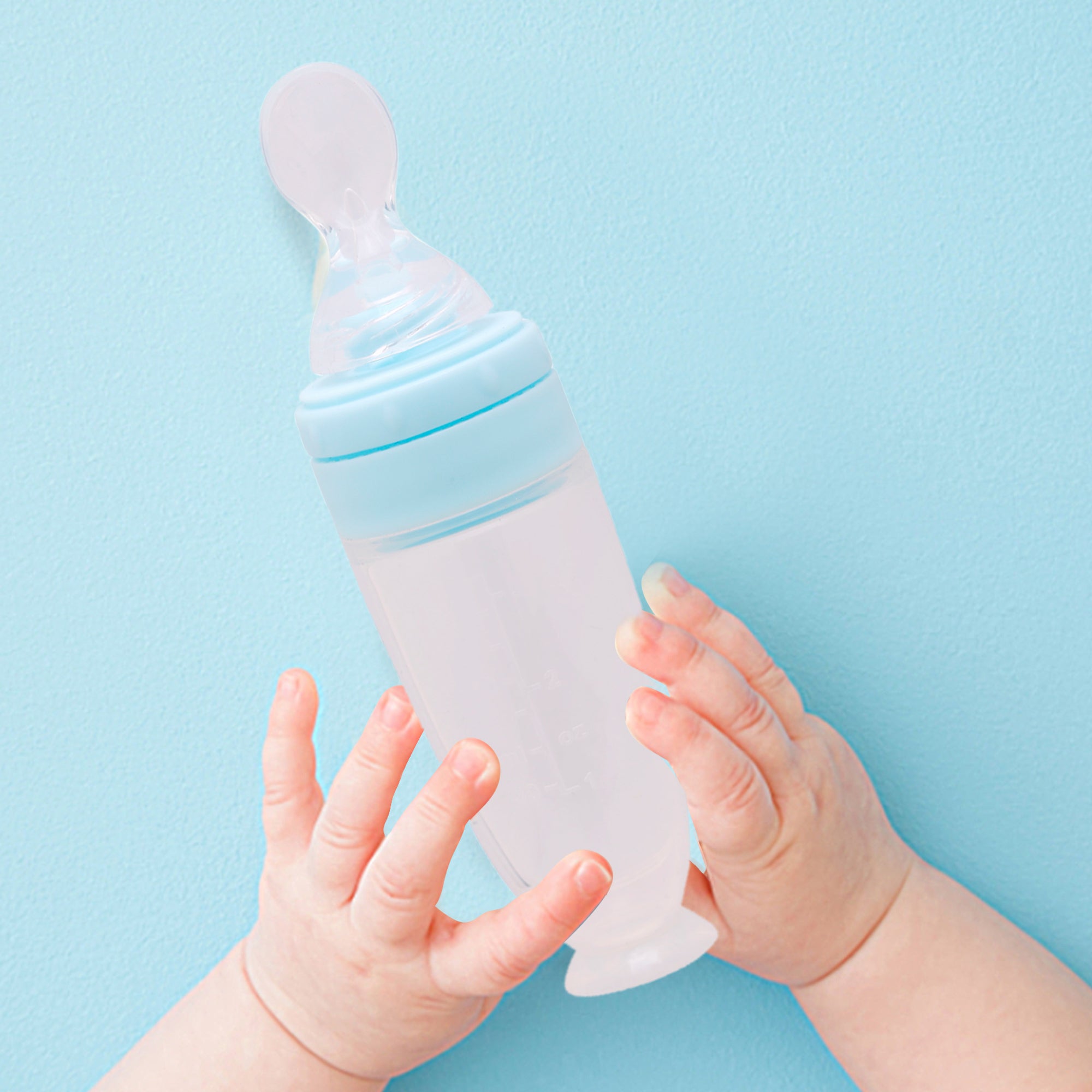 Blue 90 Ml Silicon Squeeze Bottle Feeder With Dispensing Spoon - Baby Moo