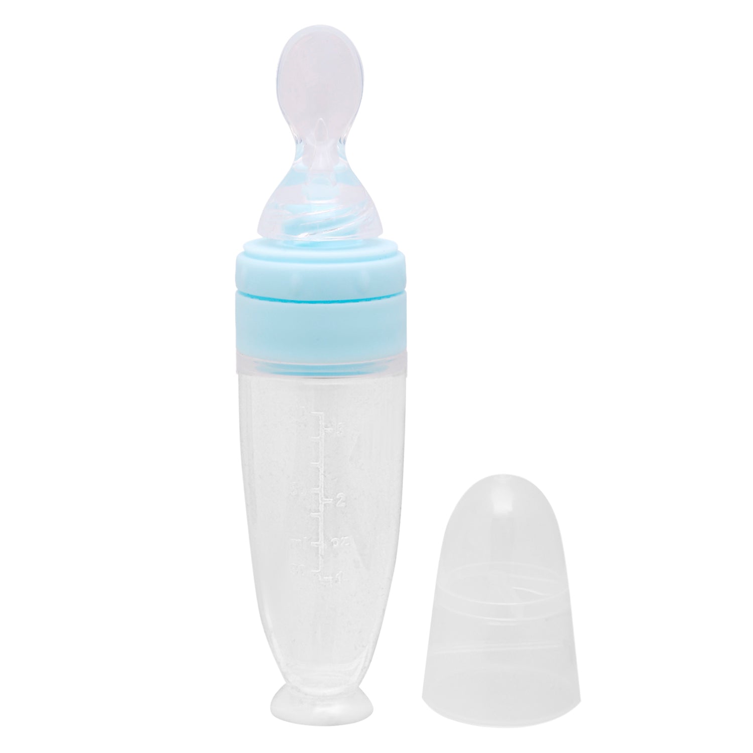 Blue 90 Ml Silicon Squeeze Bottle Feeder With Dispensing Spoon