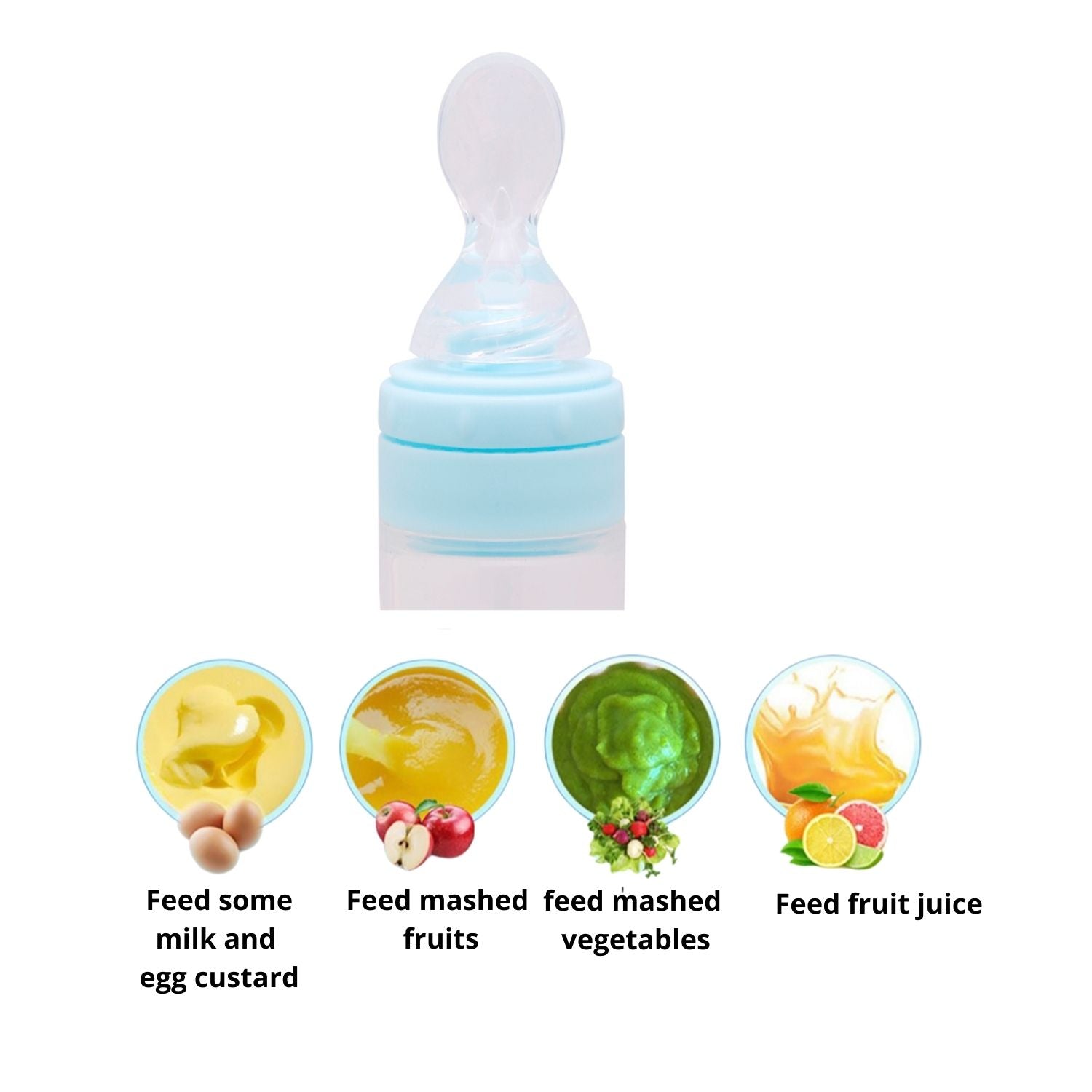 Blue 90 Ml Silicon Squeeze Bottle Feeder With Dispensing Spoon - Baby Moo