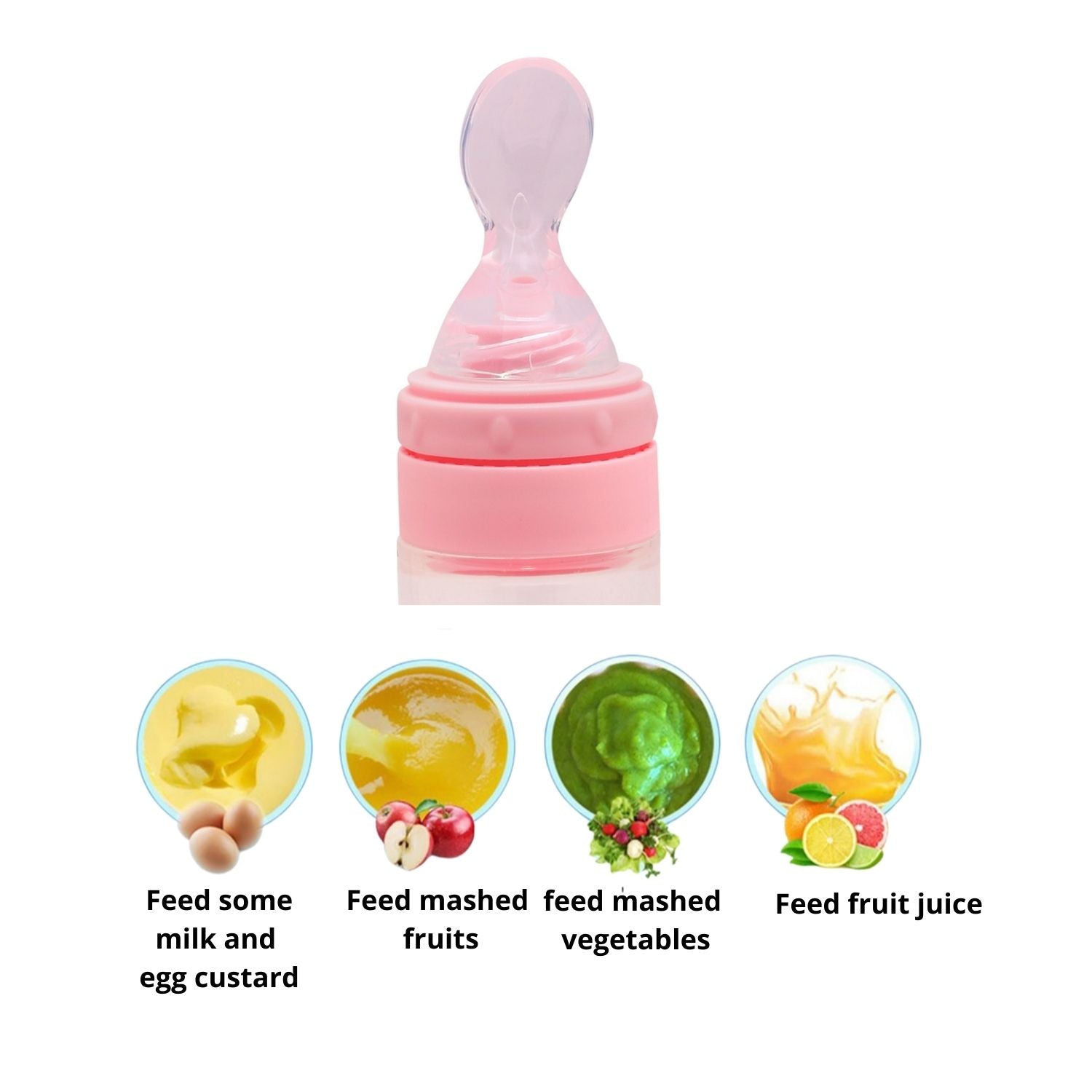 Pink 90 Ml Silicon Squeeze Bottle Feeder With Dispensing Spoon - Baby Moo