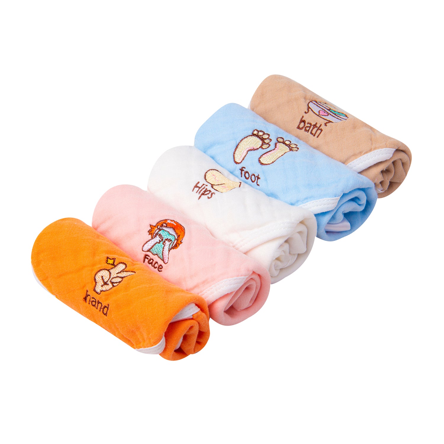 Wash Cloth Muslin Napkins Pack Of 5 Multipurpose Multicolour - Baby Moo