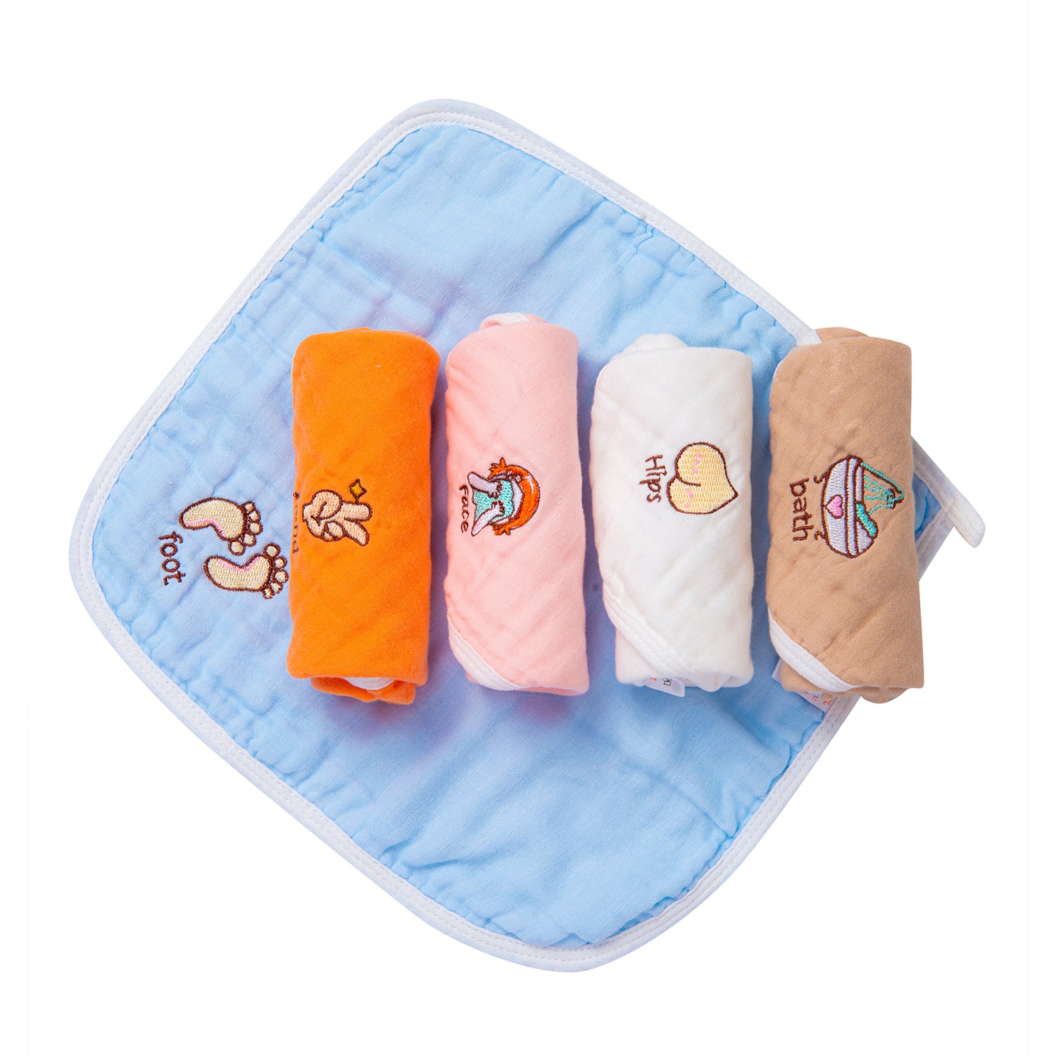 Wash Cloth Muslin Napkins Pack Of 5 Multipurpose Multicolour - Baby Moo