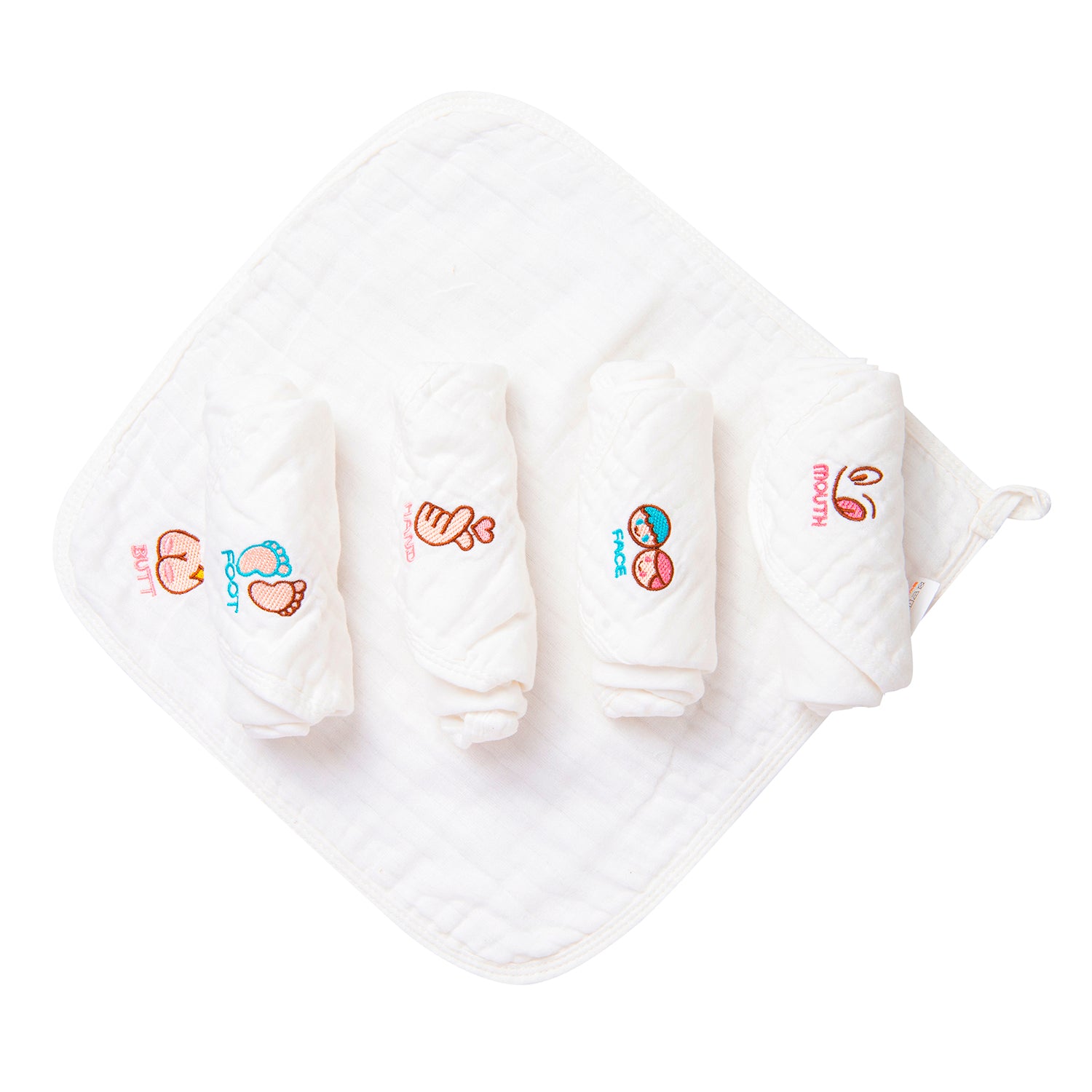 Wash Cloth Muslin Napkins Pack Of 5 Multipurpose White - Baby Moo