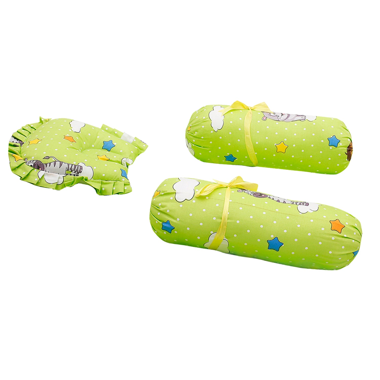 Mattress Set With Neck Pillow and Bolsters Fun In The Jungle Green - Baby Moo